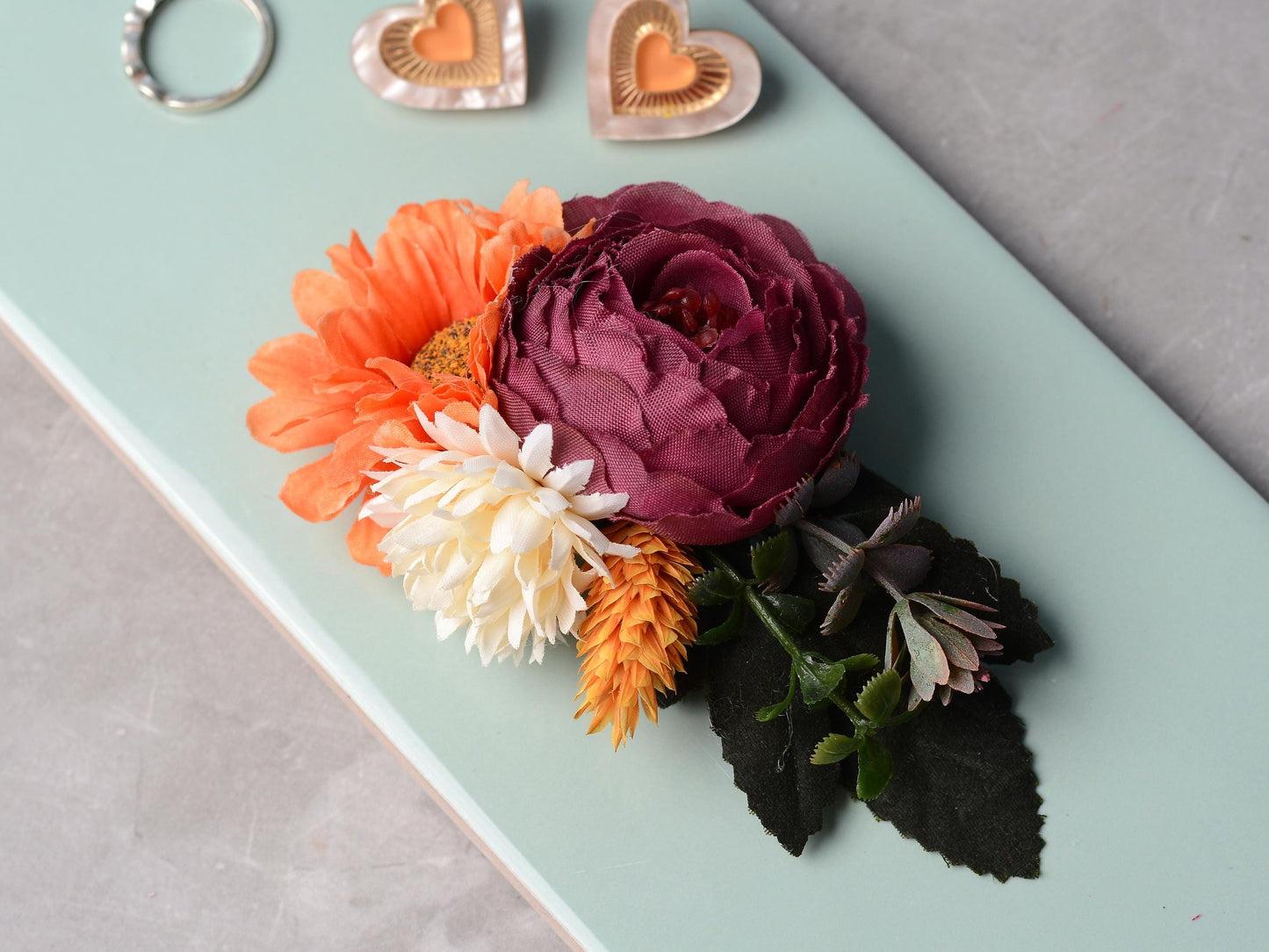 Rose Flower Hair Clip in Purple Burgundy and Burnt Orange | Fall Wedding Hair Piece