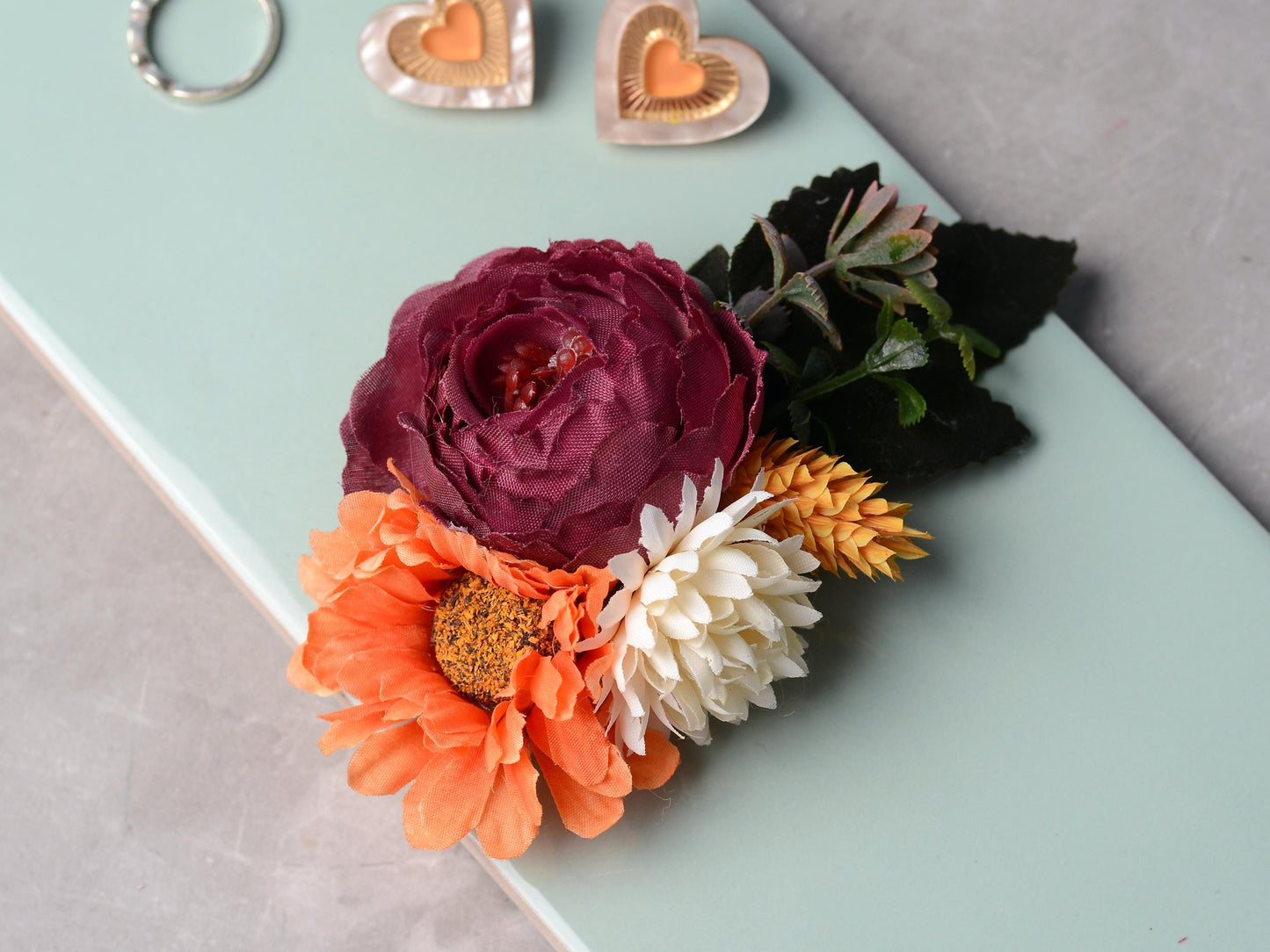 Rose Flower Hair Clip in Purple Burgundy and Burnt Orange | Fall Wedding Hair Piece