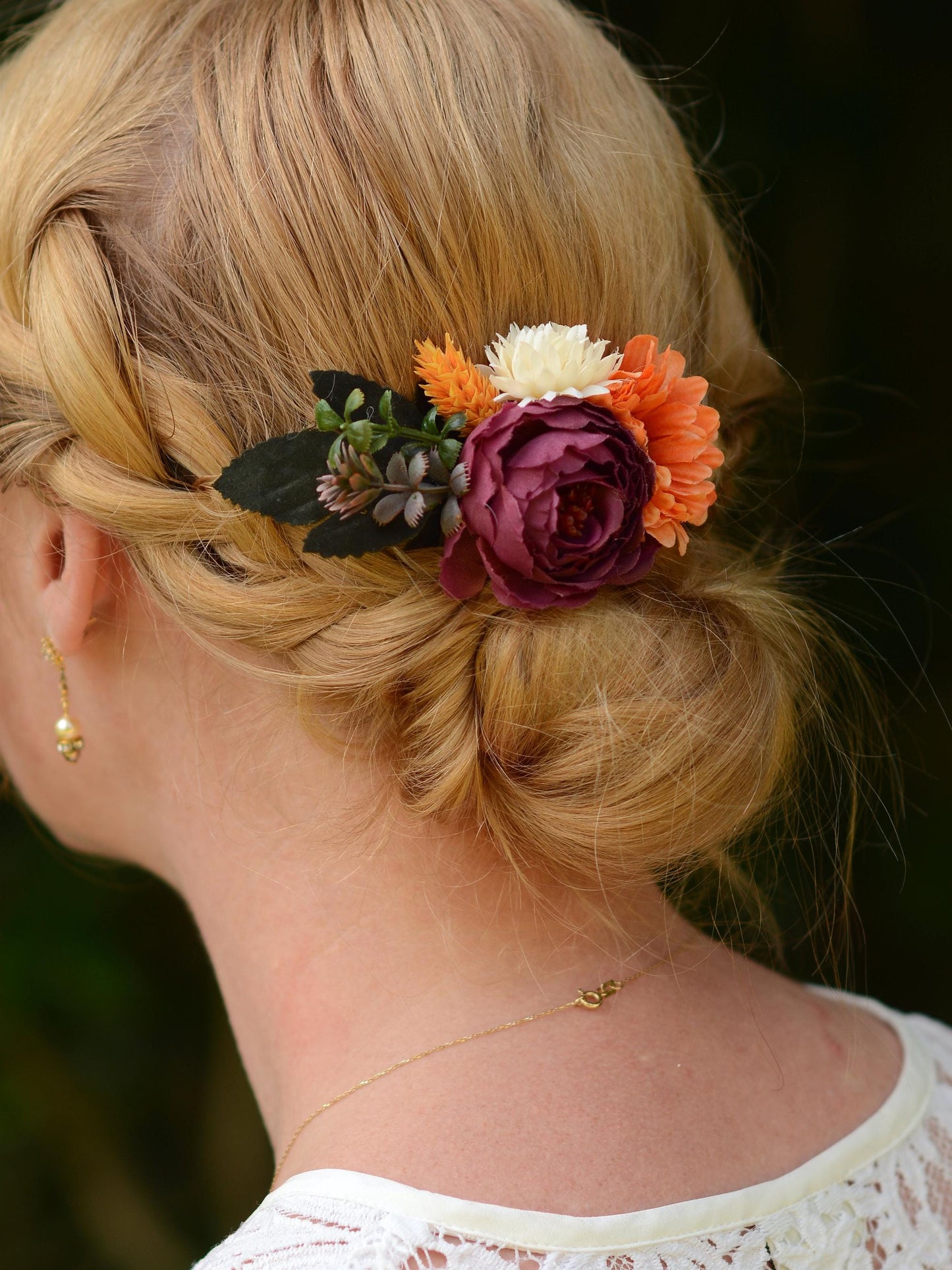 Rose Flower Hair Clip in Purple Burgundy and Burnt Orange | Fall Wedding Hair Piece