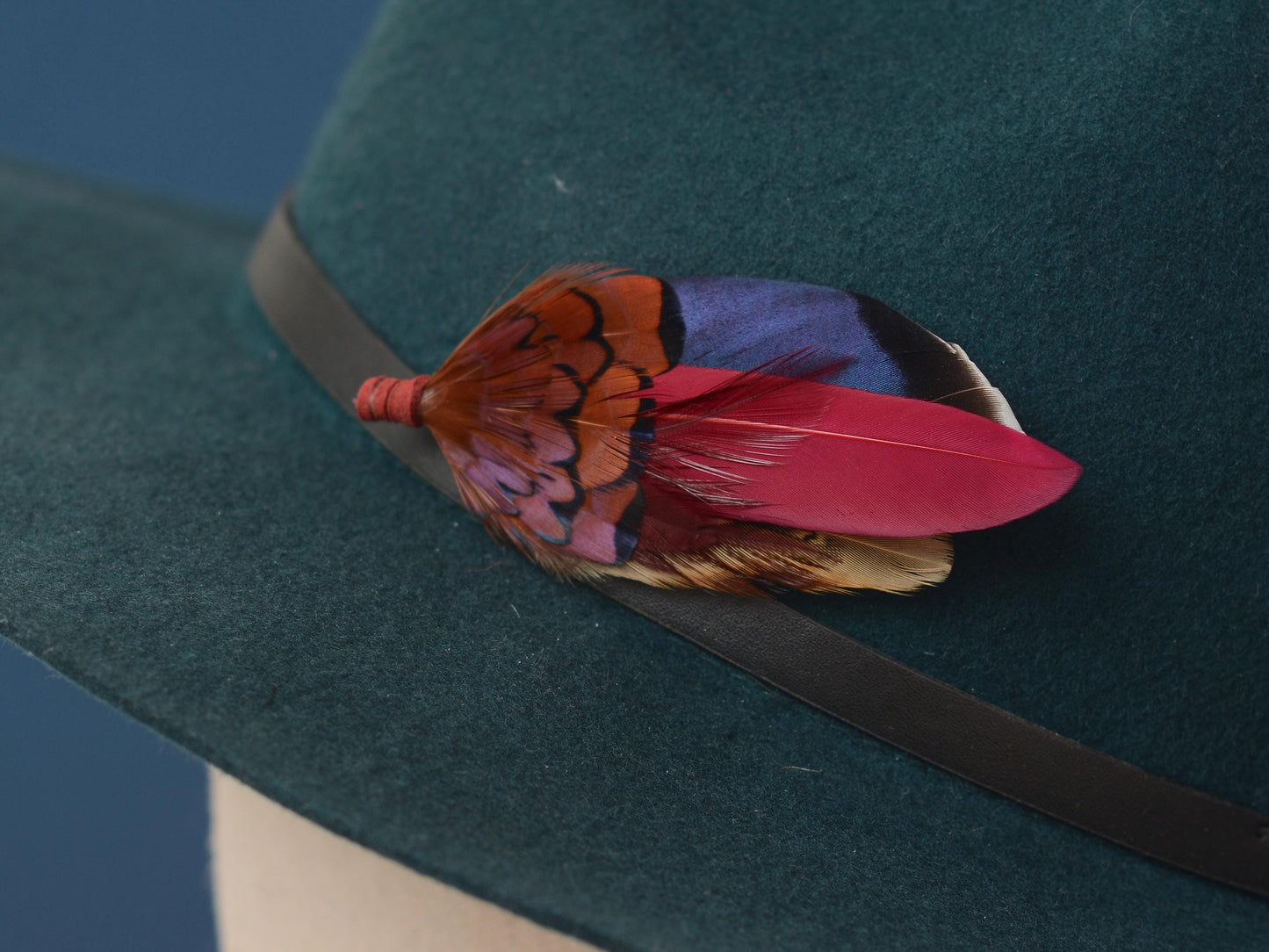 Navy and Burgundy Duck and Pheasant Feather Pin / Hat Pin | Duck Feather Boutonniere | Pheasant Feather Brooch | Feather Hat Pin