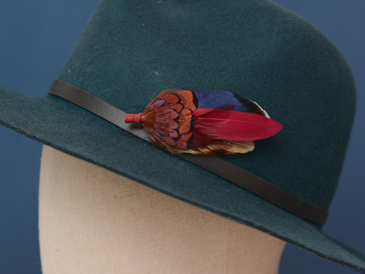 Navy and Burgundy Duck and Pheasant Feather Pin / Hat Pin | Duck Feather Boutonniere | Pheasant Feather Brooch | Feather Hat Pin