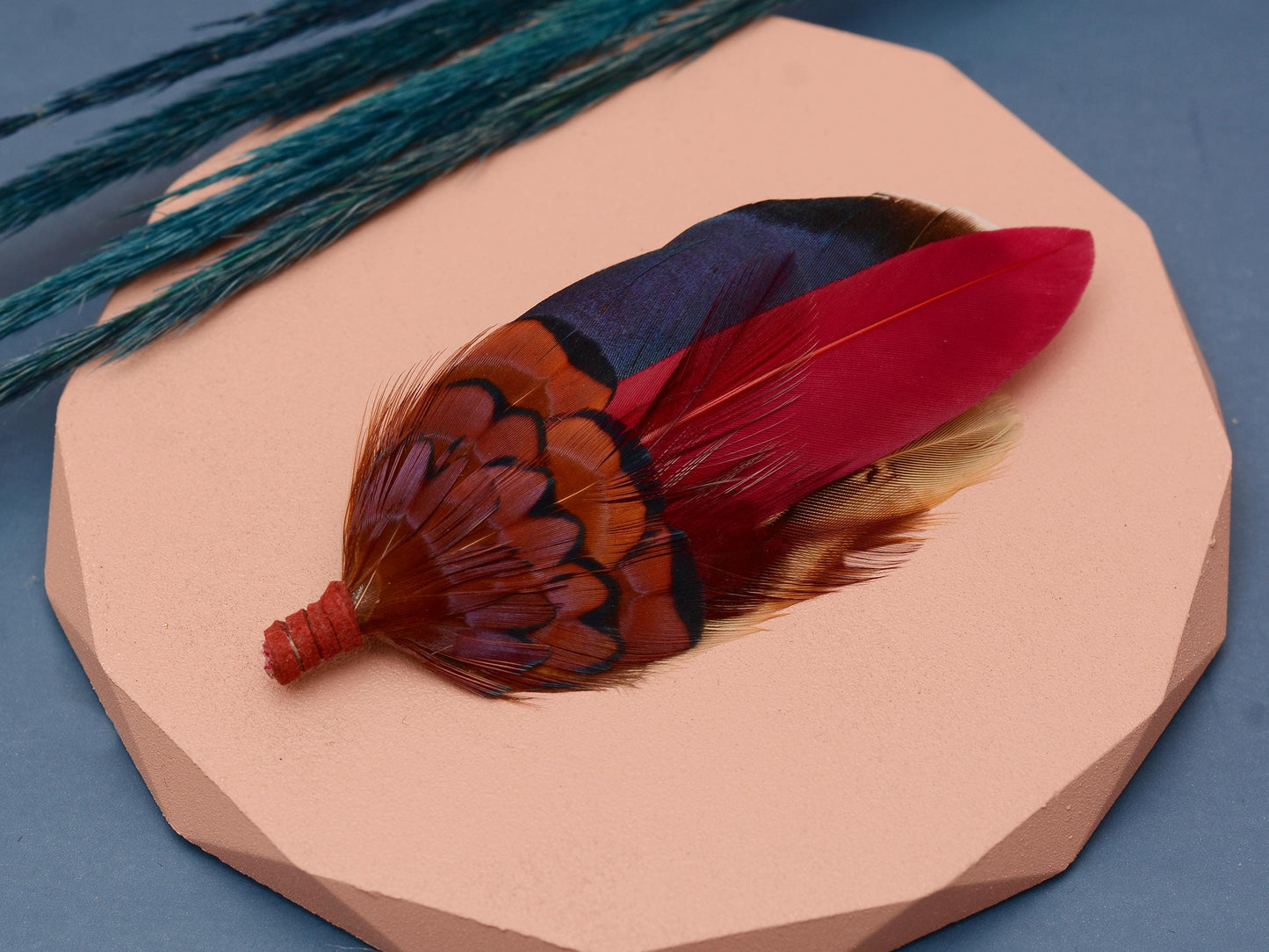 Navy and Burgundy Duck and Pheasant Feather Pin / Hat Pin | Duck Feather Boutonniere | Pheasant Feather Brooch | Feather Hat Pin