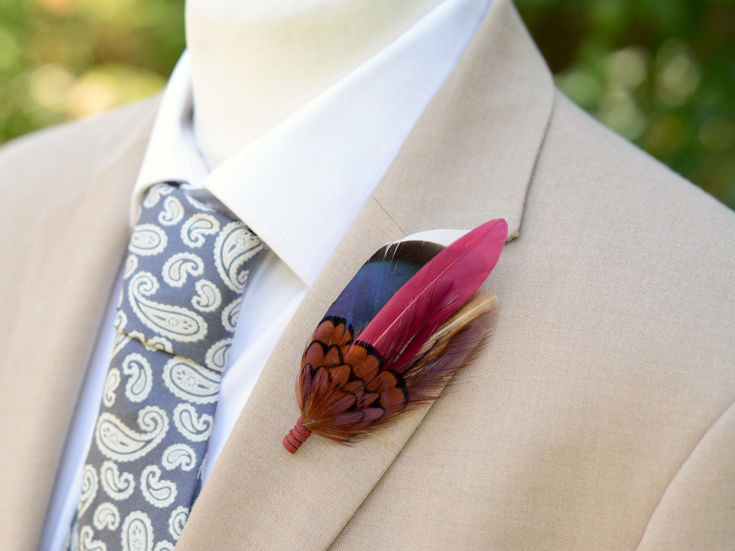 Navy and Burgundy Duck and Pheasant Feather Pin / Hat Pin | Duck Feather Boutonniere | Pheasant Feather Brooch | Feather Hat Pin