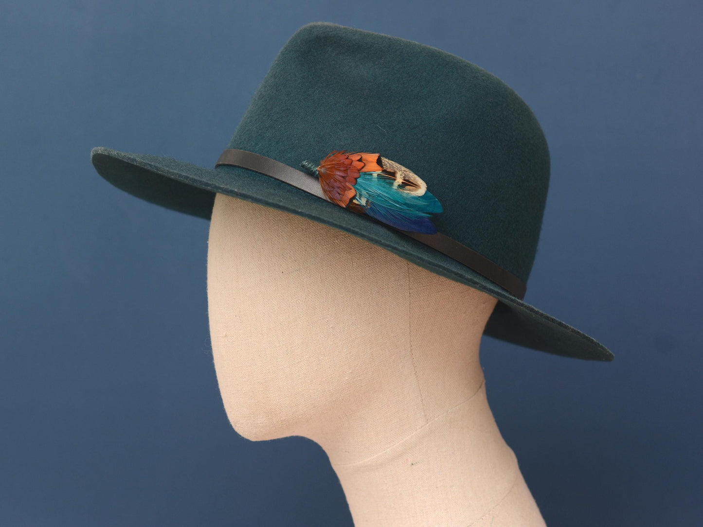 Navy Blue and Teal Pheasant Feather Pin | Feather Boutonniere | Duck Feather Brooch / Hat Pin