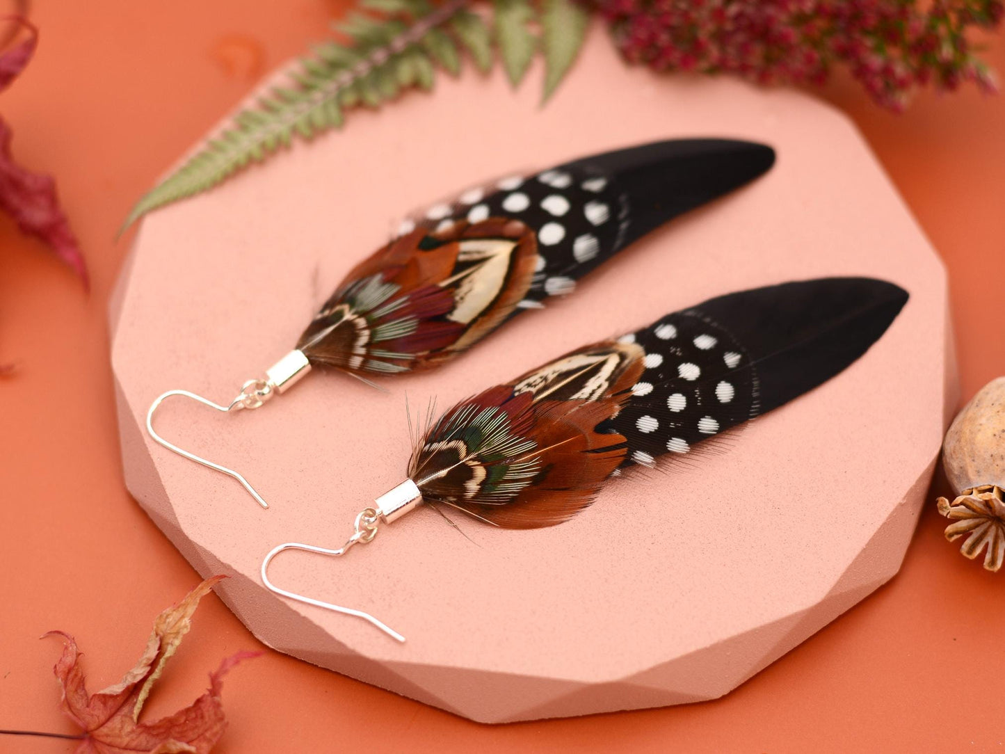 Black and Copper Pheasant Feather Earrings | Festival Earrings | Feather Jewellery | Drop Earrings
