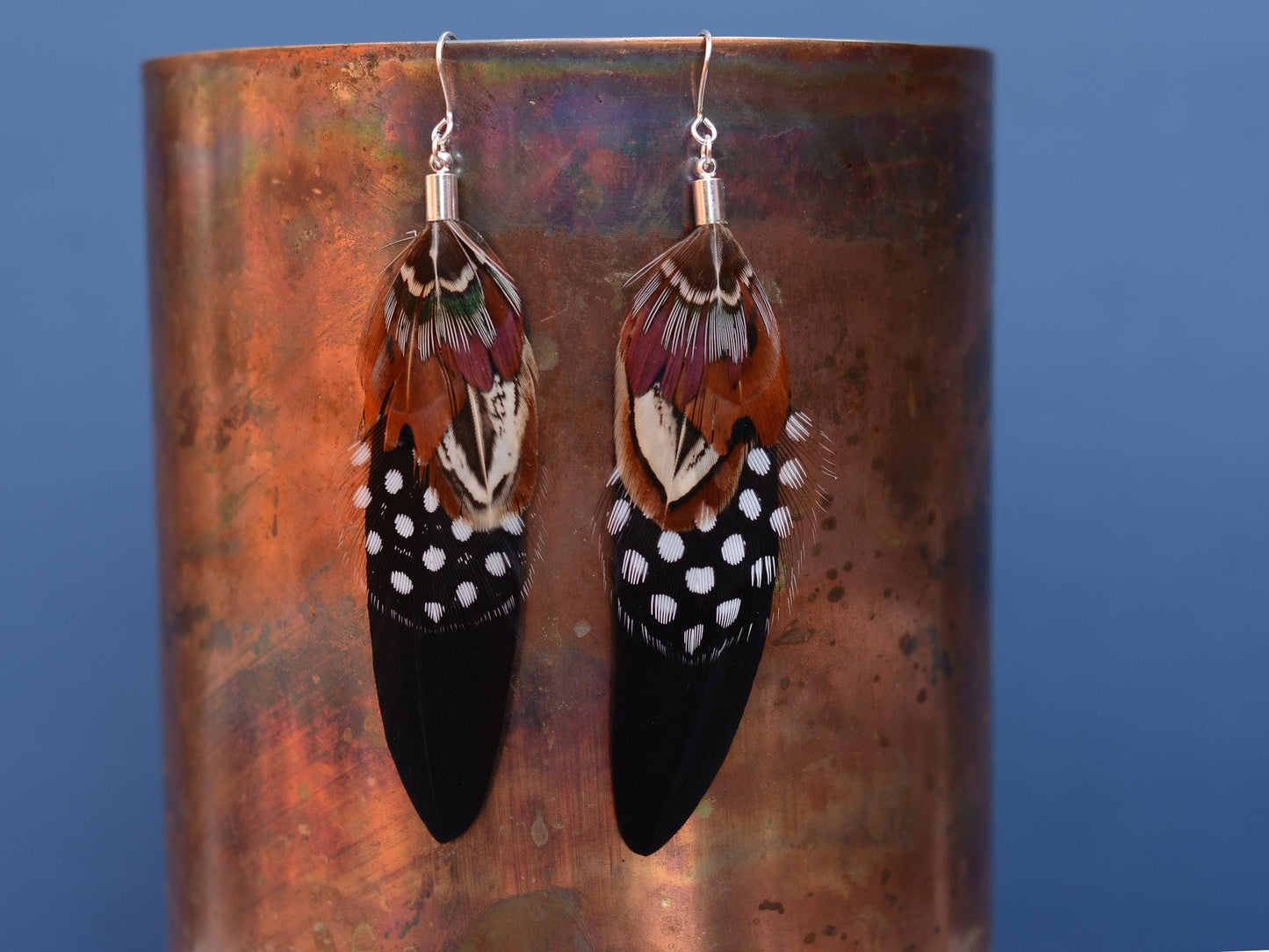 Black and Copper Pheasant Feather Earrings | Festival Earrings | Feather Jewellery | Drop Earrings