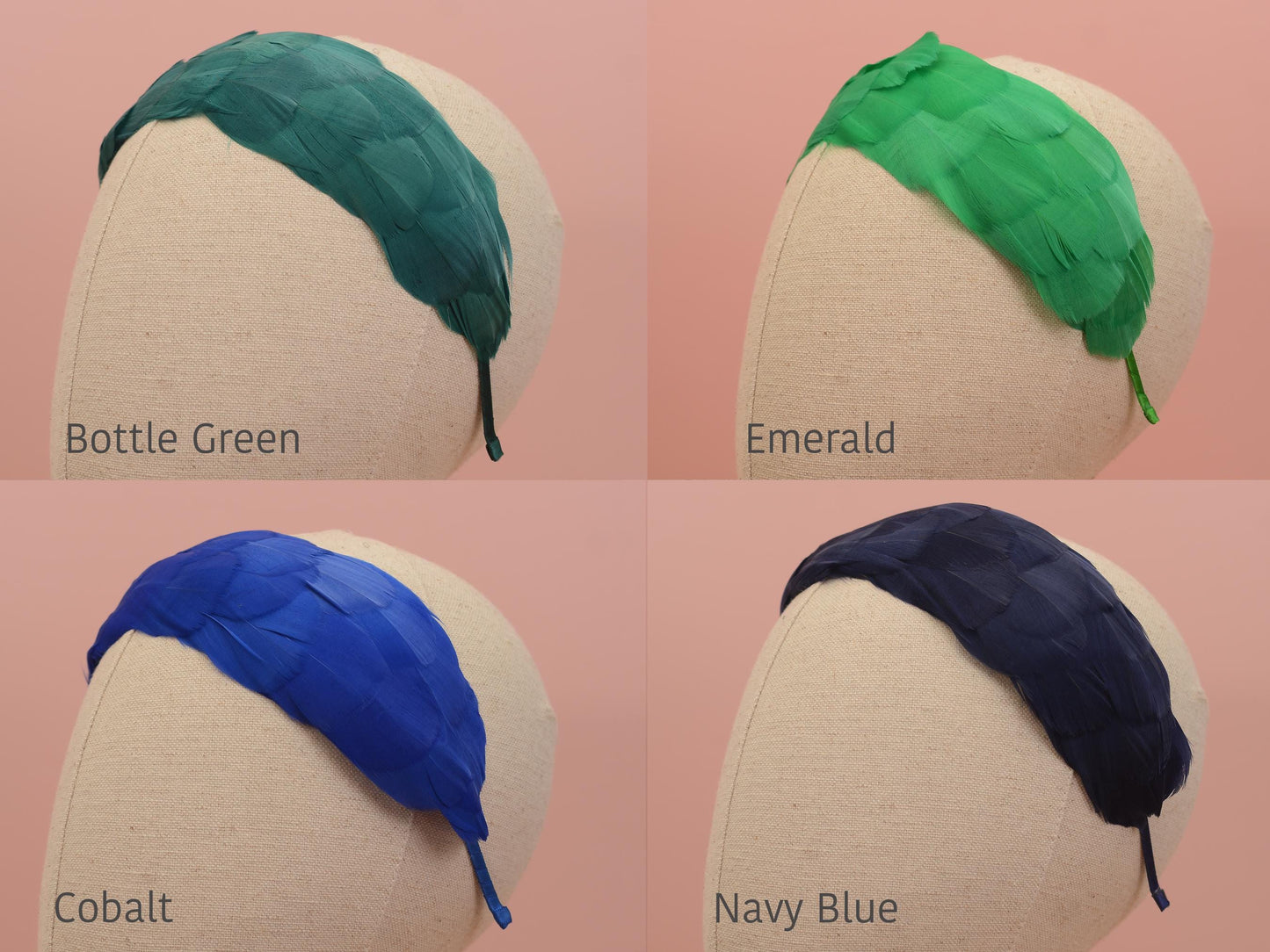 Soft Goose Feather Headband in Green, Navy Blue, Royal Blue, Teal, Black, Pink, Red, Plum Purple, Burgundy, Yellow, Black, White, Ivory