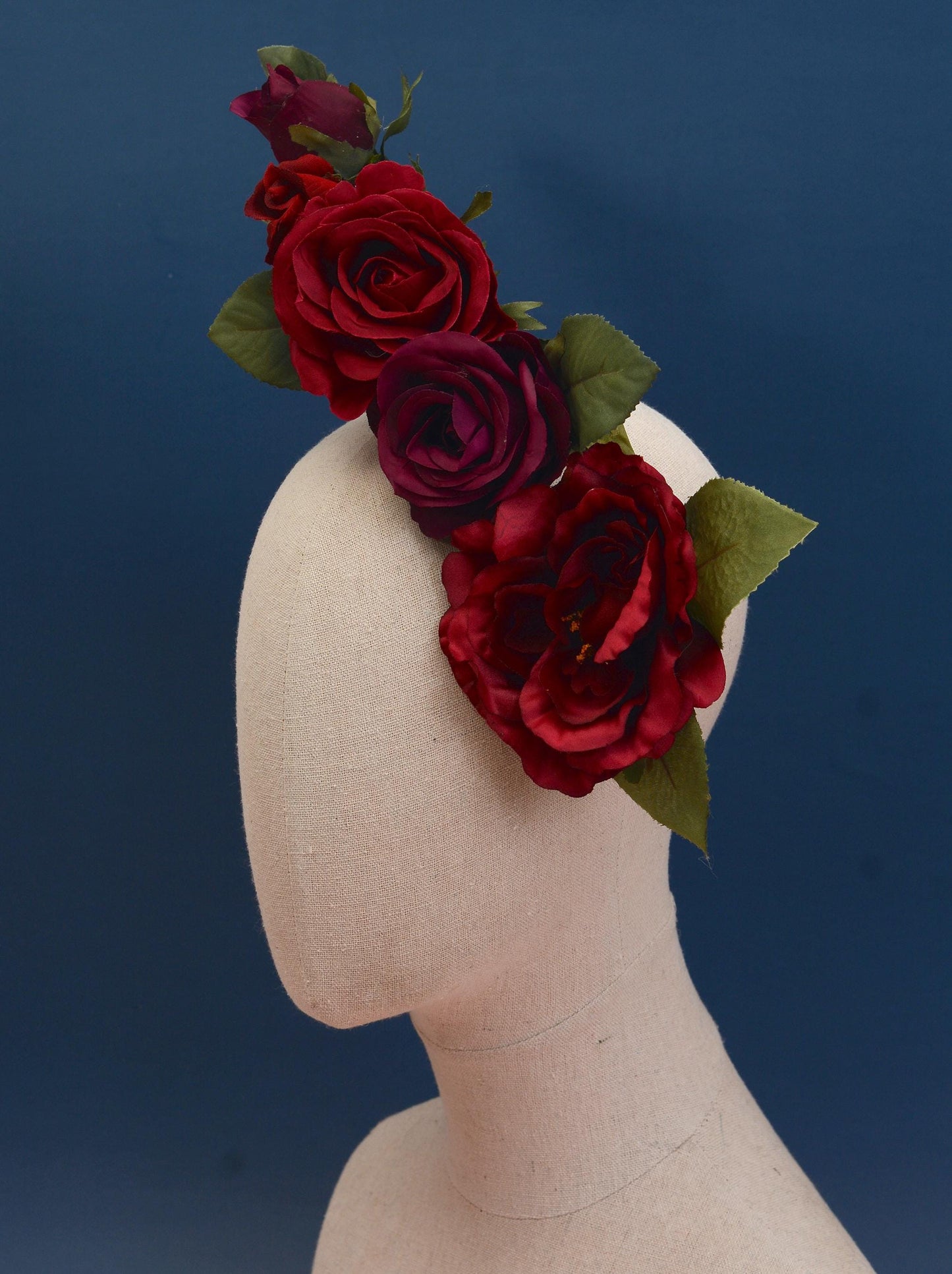 Sculptural Crimson and Plum Roses Headpiece | Flower Crown | Flower Fascinator | Flower Headband | Wedding Headpiece | Races Headpiece