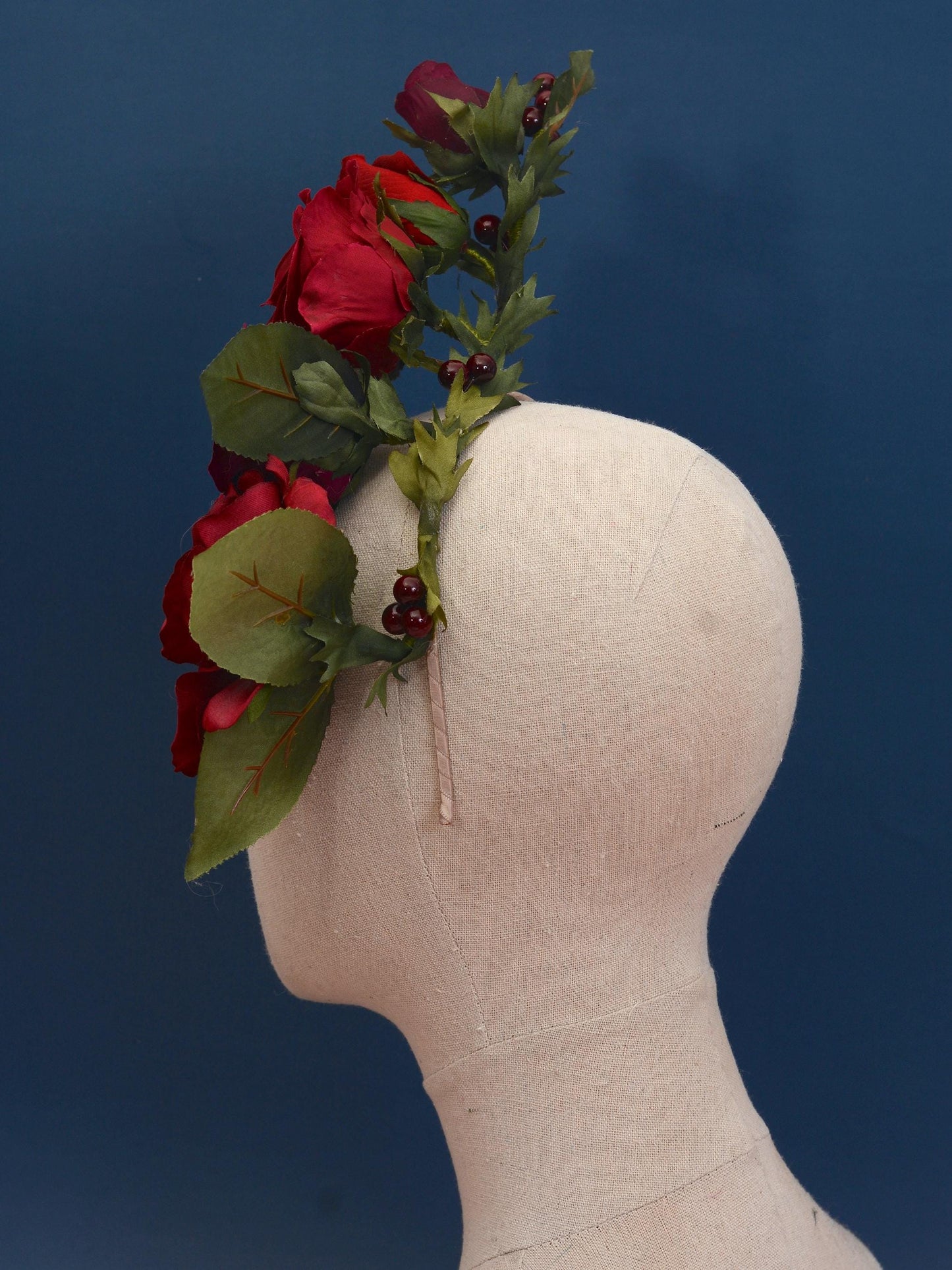 Sculptural Crimson and Plum Roses Headpiece | Flower Crown | Flower Fascinator | Flower Headband | Wedding Headpiece | Races Headpiece