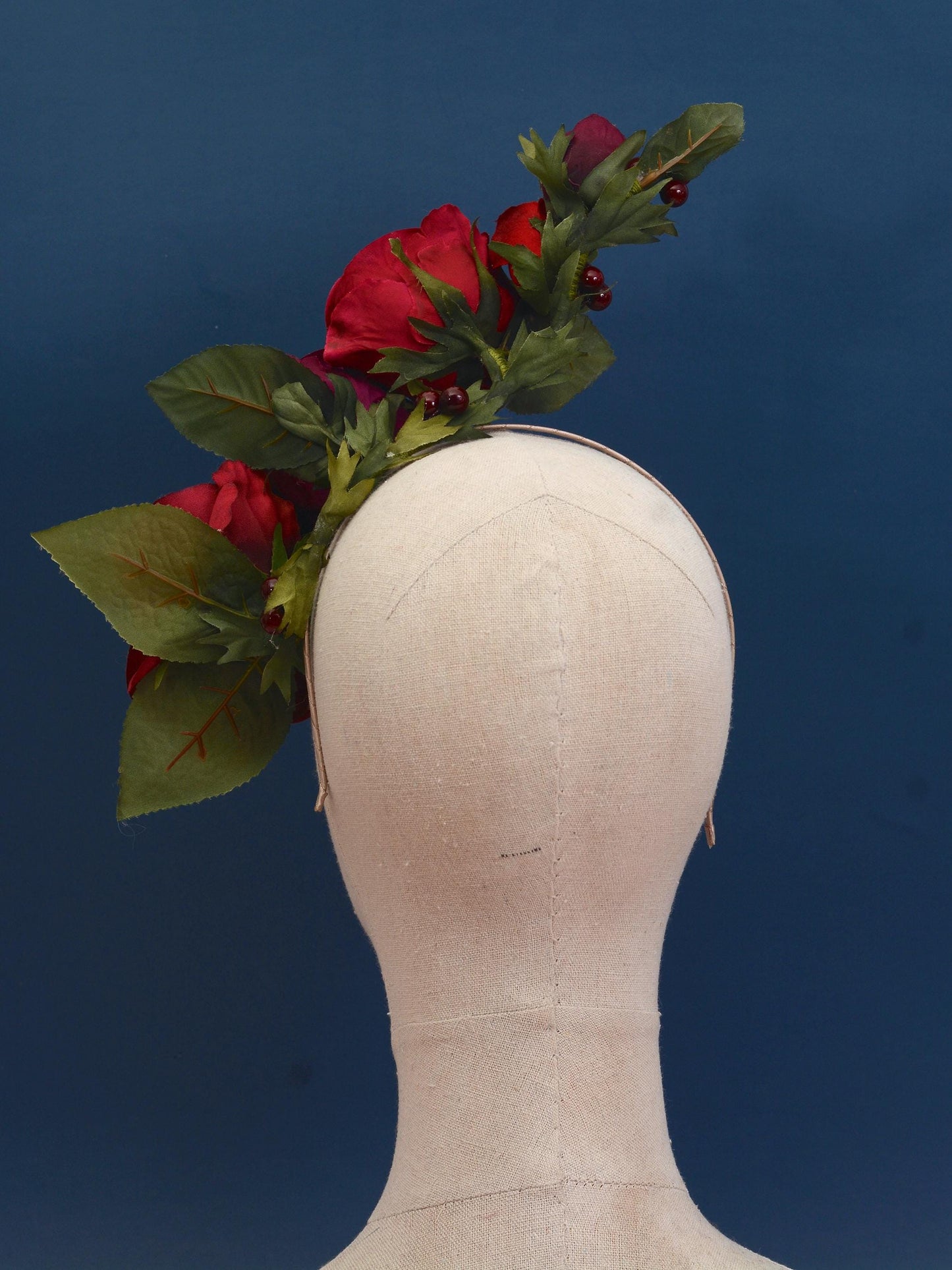 Sculptural Crimson and Plum Roses Headpiece | Flower Crown | Flower Fascinator | Flower Headband | Wedding Headpiece | Races Headpiece