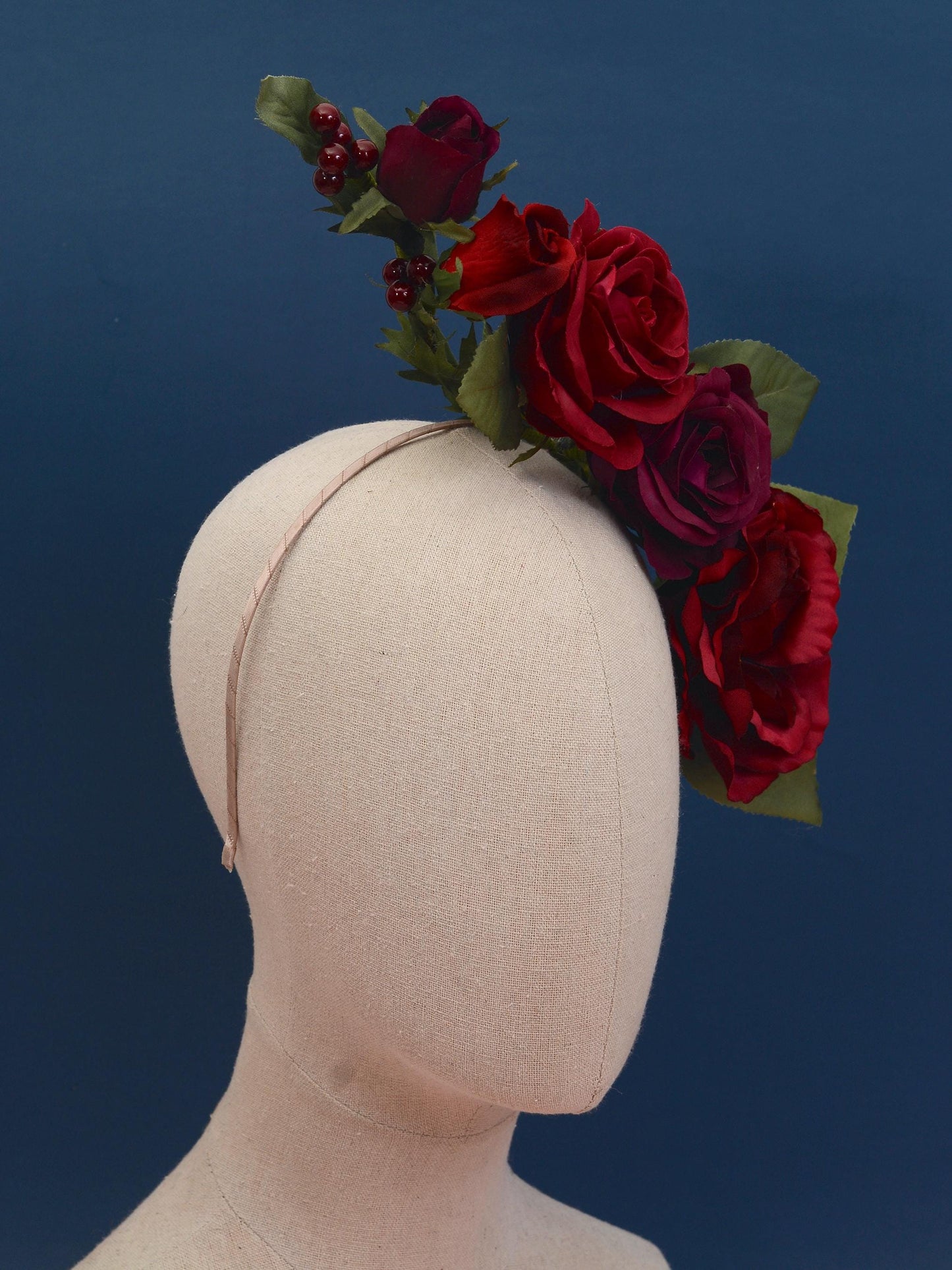 Sculptural Crimson and Plum Roses Headpiece | Flower Crown | Flower Fascinator | Flower Headband | Wedding Headpiece | Races Headpiece