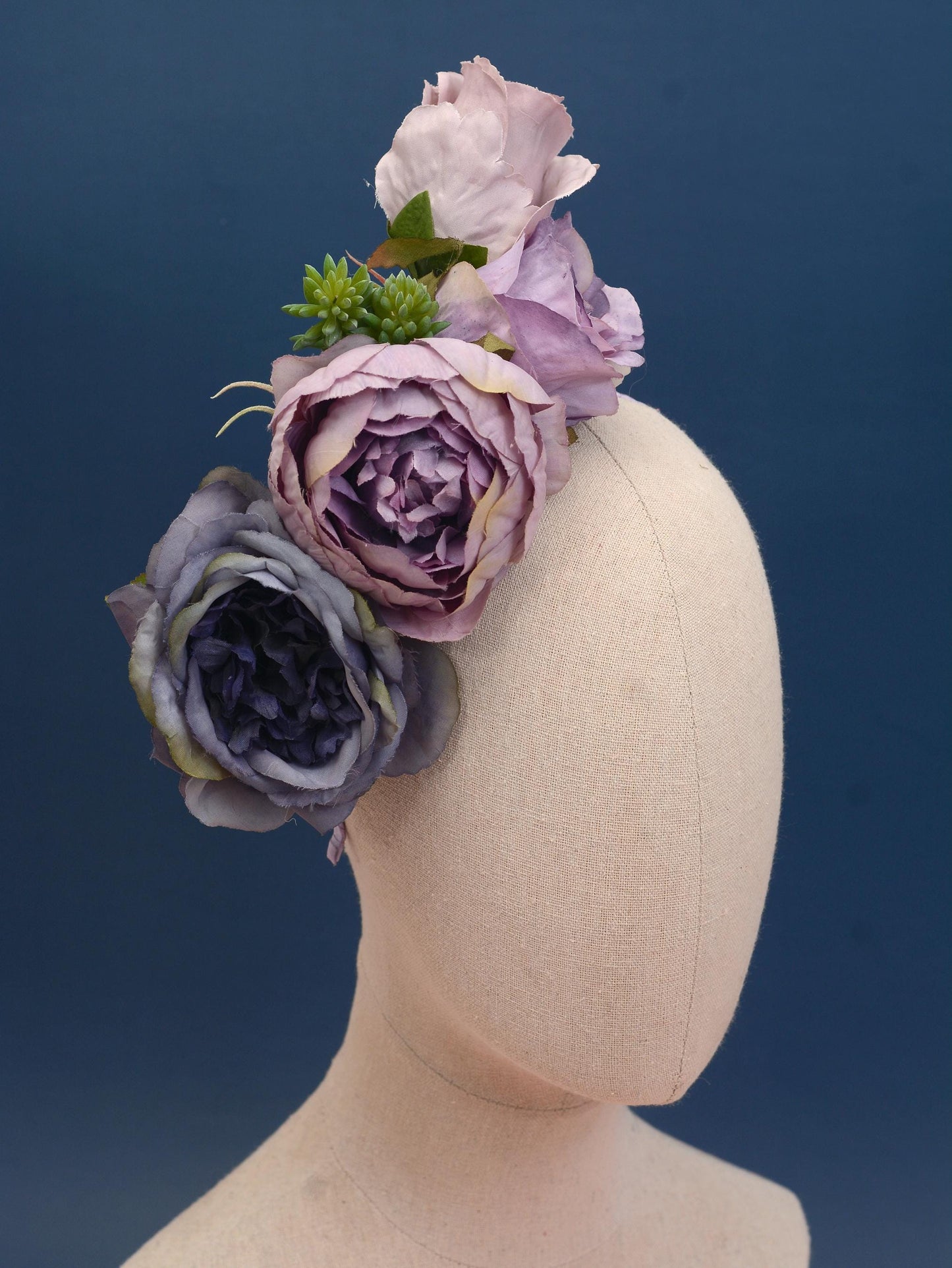 Flower Headpiece in Blue and Lavender Purple | Rose Flower Crown | Flower Fascinator | Flower Headband | Wedding Headpiece | Races Headpiece