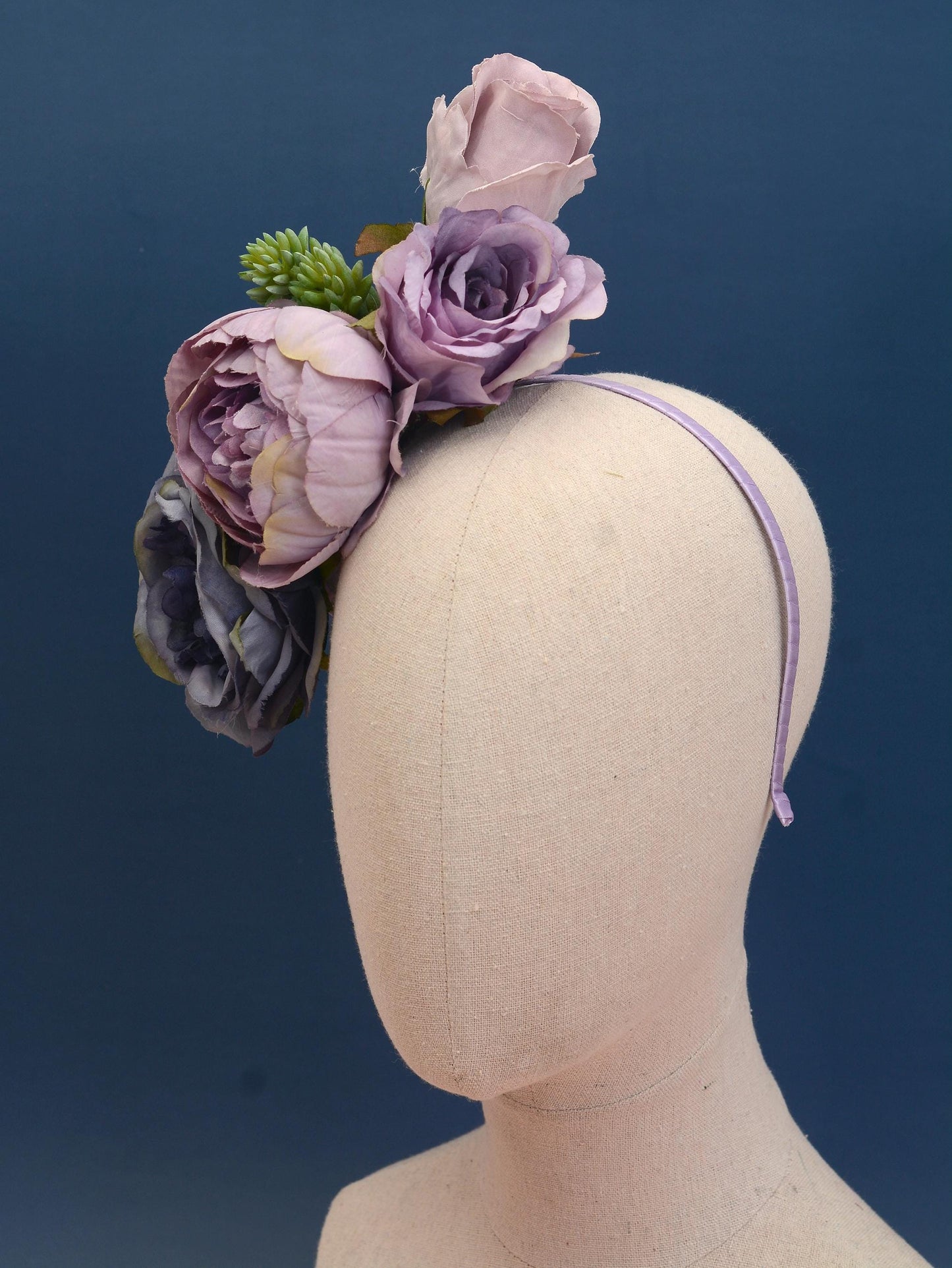 Flower Headpiece in Blue and Lavender Purple | Rose Flower Crown | Flower Fascinator | Flower Headband | Wedding Headpiece | Races Headpiece