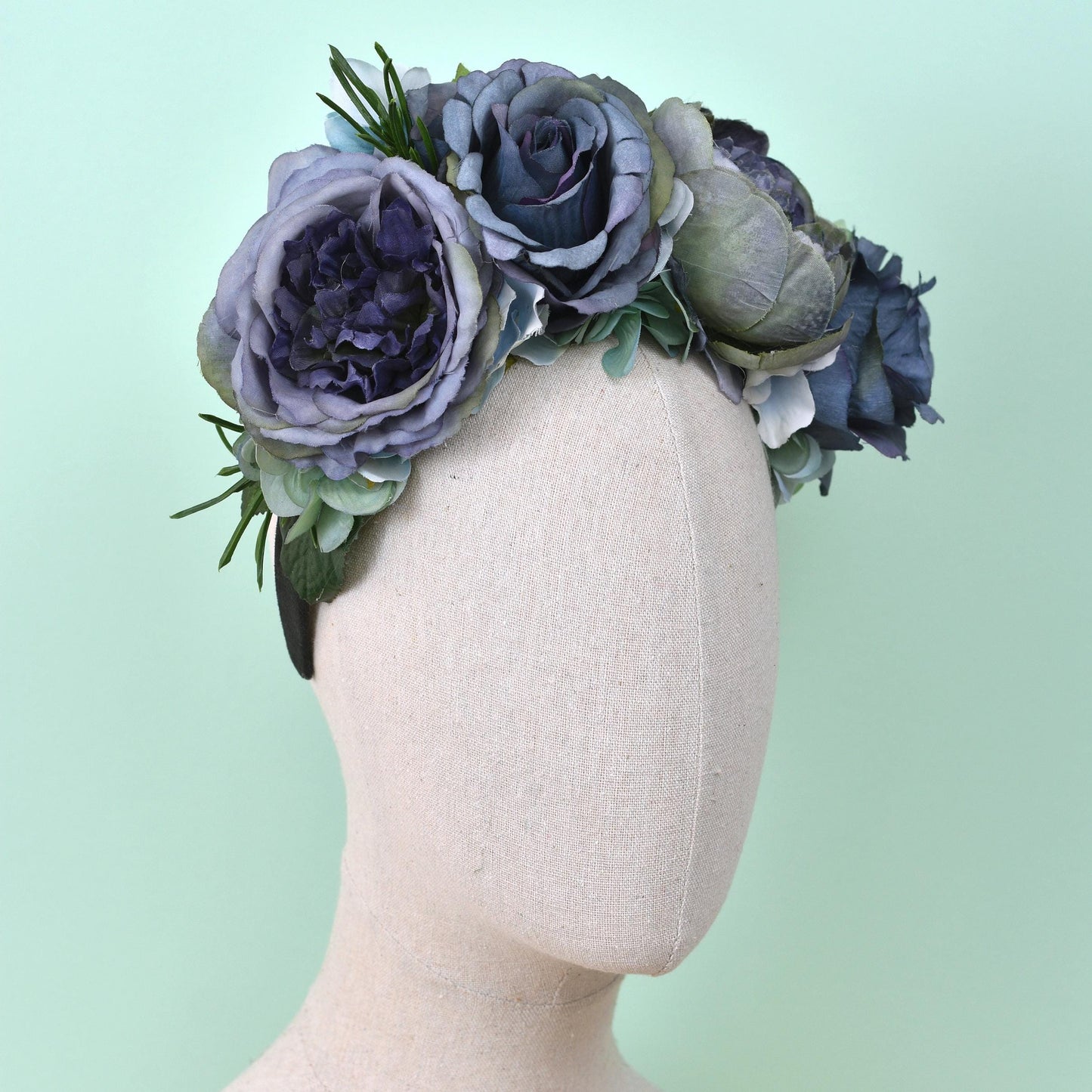 Oceana - Flower Crown Headpiece in Blue | Blue Flower Crown | Peony Flower Crown | Rose Headband | Something Blue | Bridal Headpiece