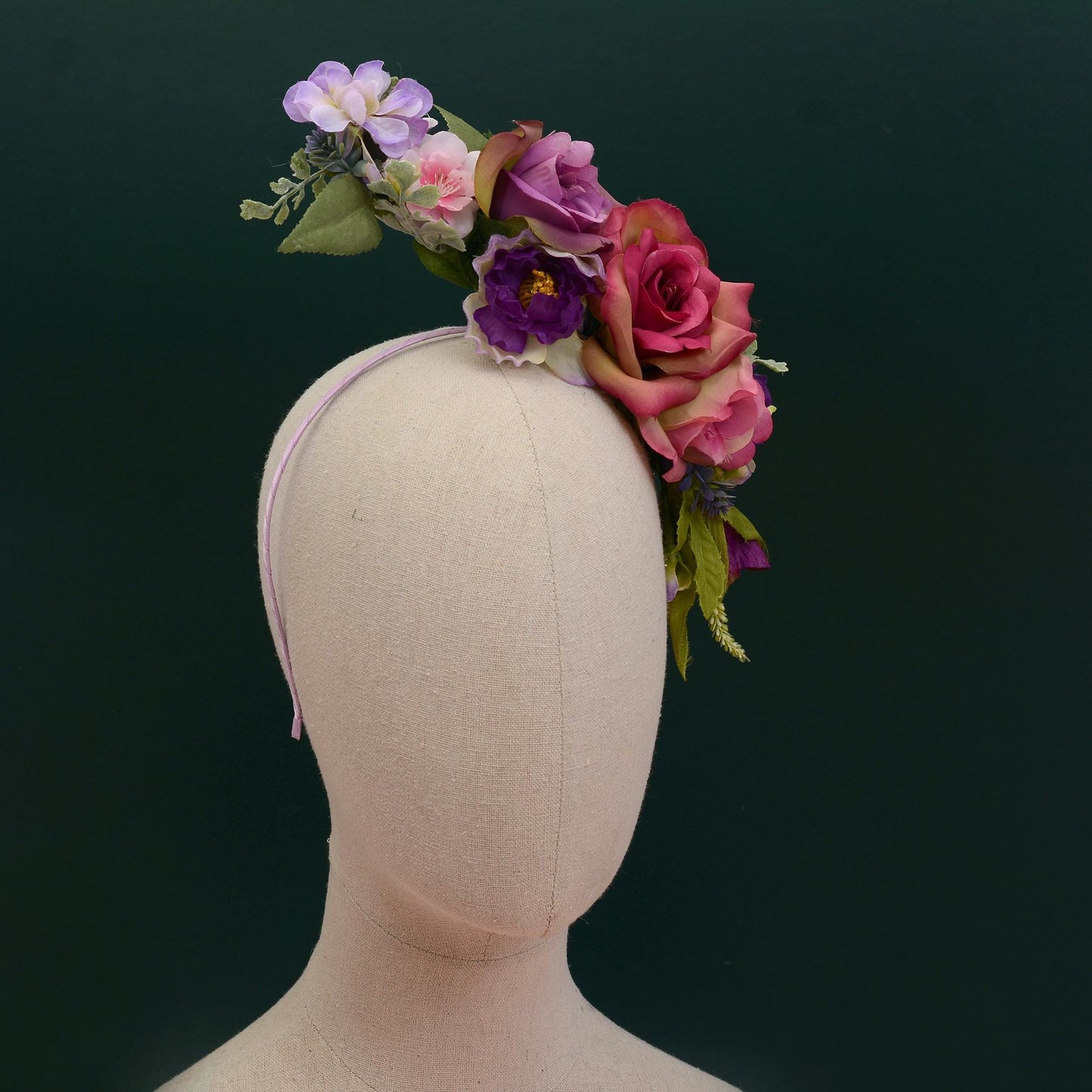 Sculptural Purple and Pink Roses Headpiece | Flower Crown | Flower Fascinator | Flower Headband | Wedding Headpiece | Races Headpiece