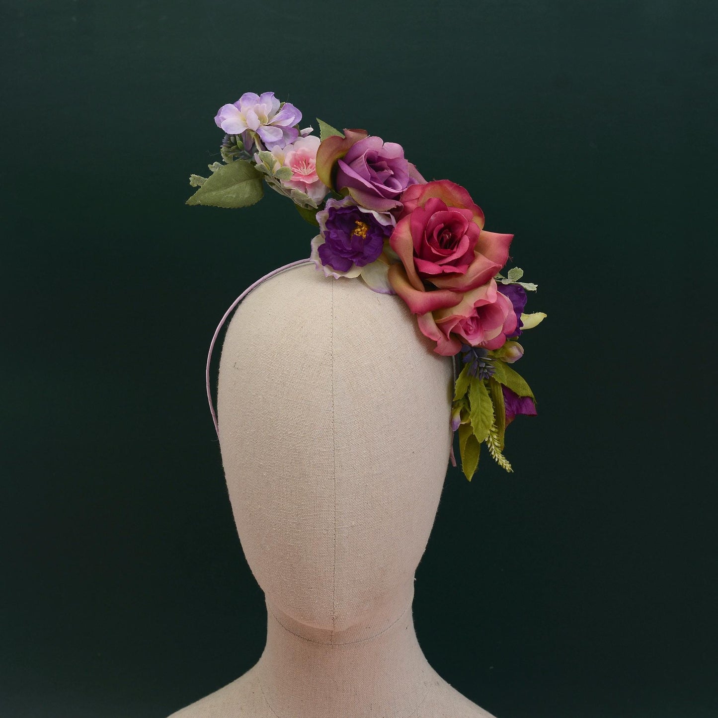 Sculptural Purple and Pink Roses Headpiece | Flower Crown | Flower Fascinator | Flower Headband | Wedding Headpiece | Races Headpiece