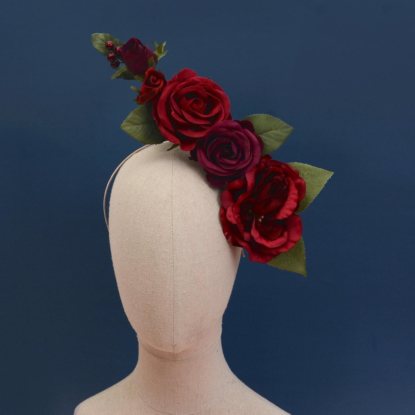 Sculptural Crimson and Plum Roses Headpiece | Flower Crown | Flower Fascinator | Flower Headband | Wedding Headpiece | Races Headpiece