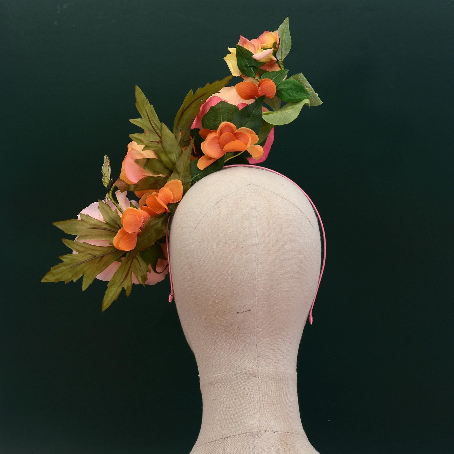 Sculptural Roses Headpiece in Pink and Orange | Flower Fascinator | Flower Headband | Wedding Headpiece | Races Headpiece