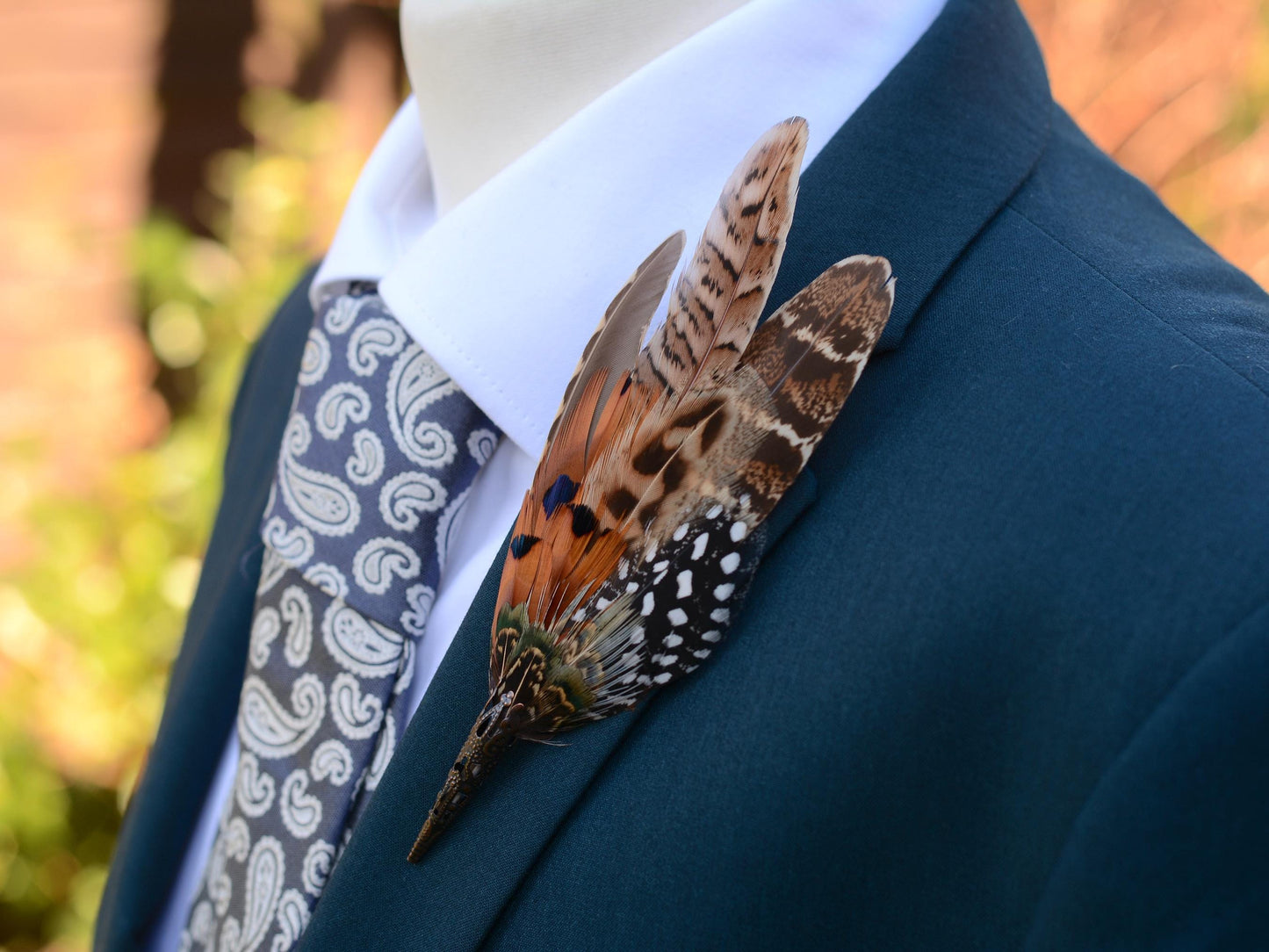 Natural Copper Pheasant Feather Boutonniere / Hat Pin No.275 | Unique Pheasant Feather Hat Pin