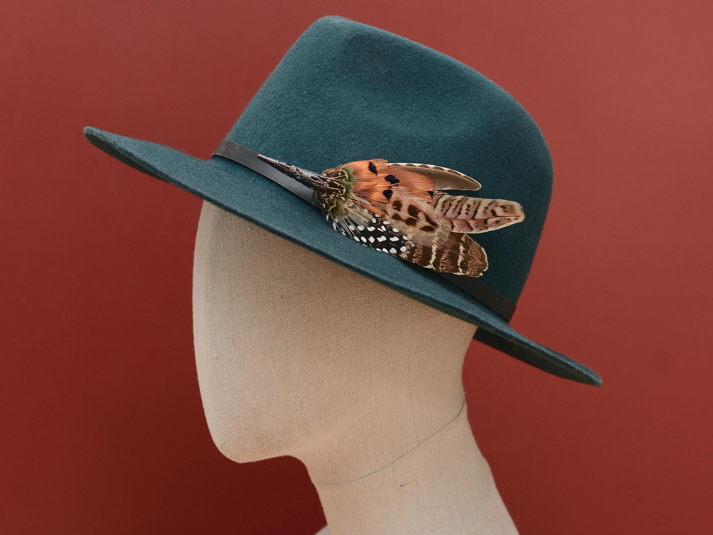 Natural Copper Pheasant Feather Boutonniere / Hat Pin No.275 | Unique Pheasant Feather Hat Pin