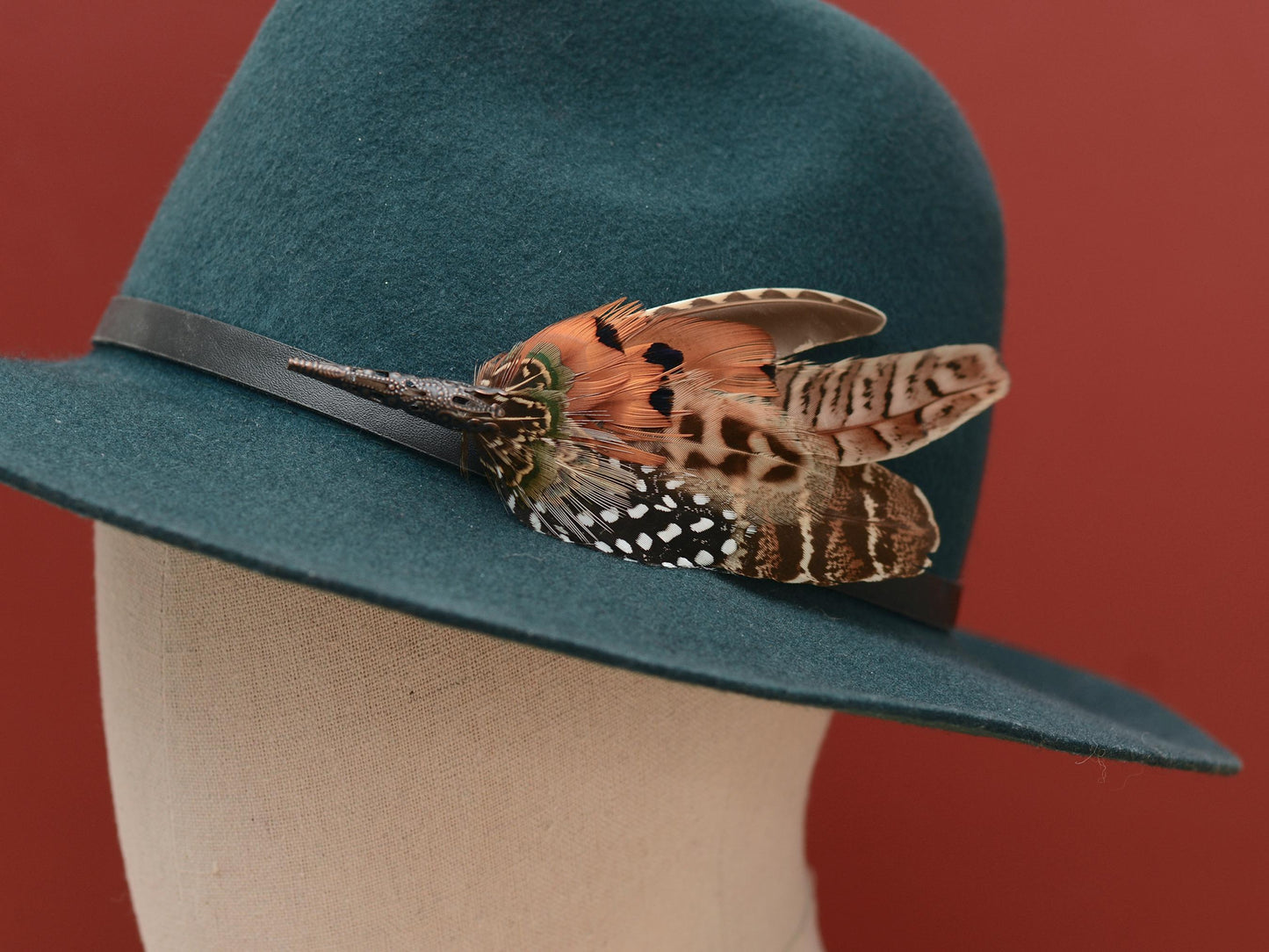 Natural Copper Pheasant Feather Boutonniere / Hat Pin No.275 | Unique Pheasant Feather Hat Pin