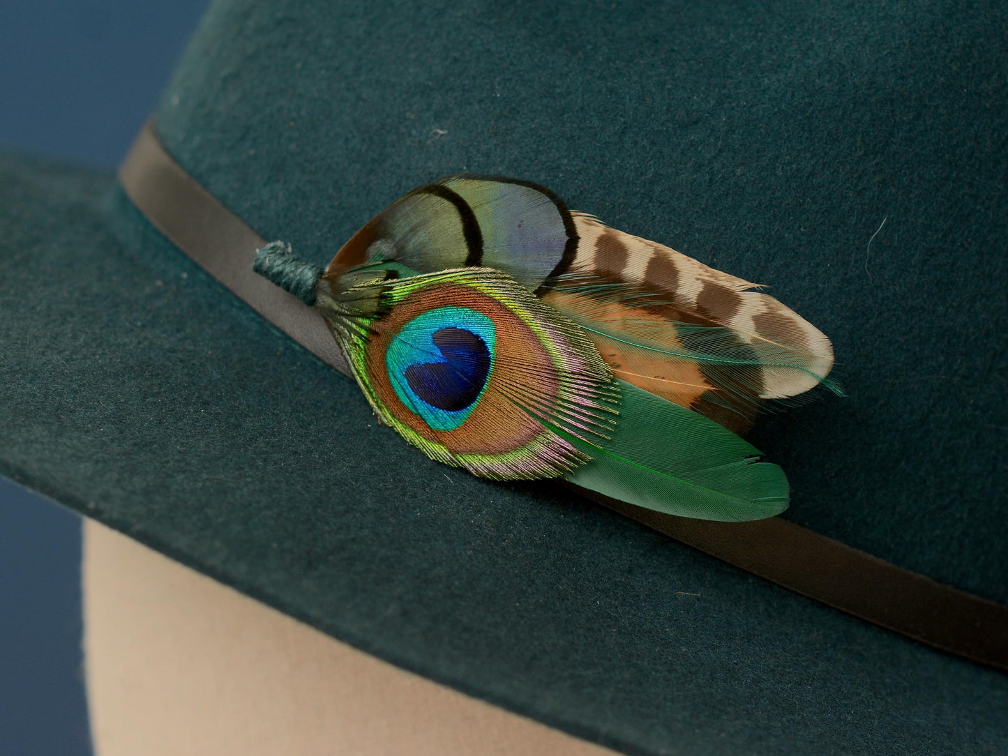 Green Peacock and Pheasant Feather Boutonniere | Peacock Feather Hat Pin | Peacock Feather Brooch