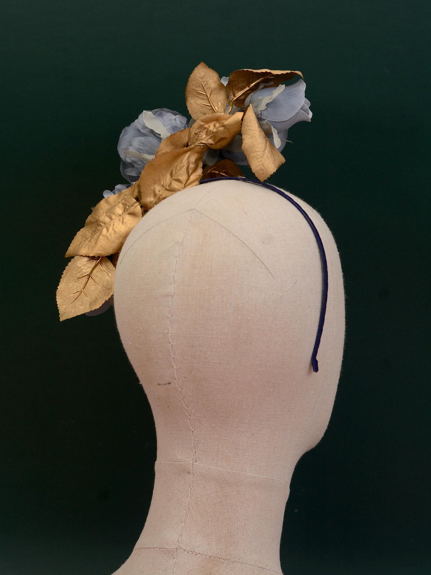 Flower Headpiece in Floating Blue and Gold Roses | Flower Headband | Bridal Headpiece | Wedding Headpiece | Races Headpiece