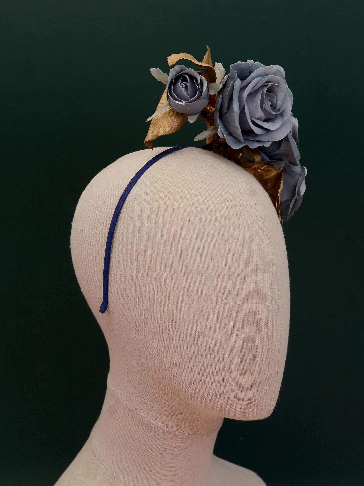 Flower Headpiece in Floating Blue and Gold Roses | Flower Headband | Bridal Headpiece | Wedding Headpiece | Races Headpiece