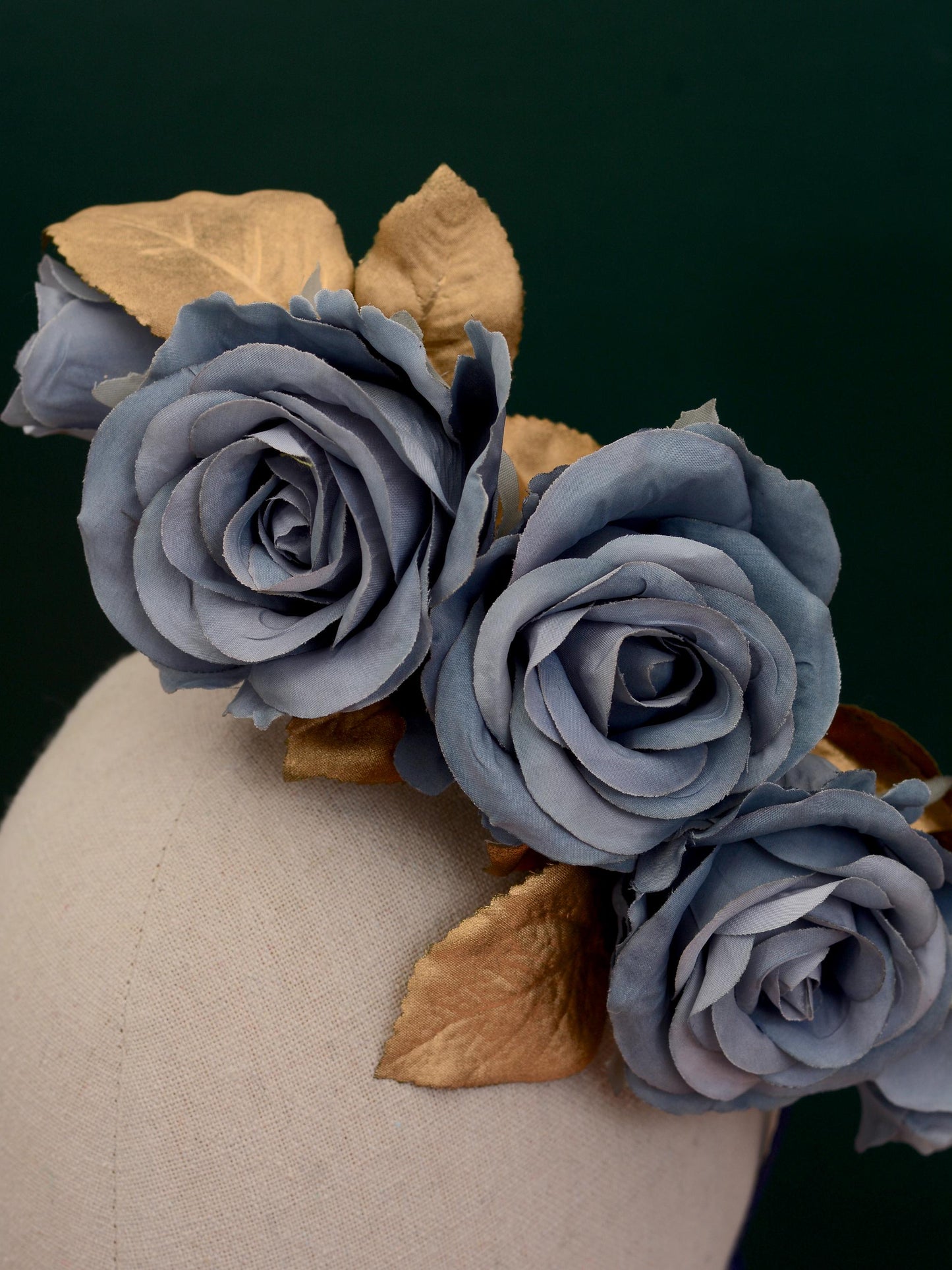 Flower Headpiece in Floating Blue and Gold Roses | Flower Headband | Bridal Headpiece | Wedding Headpiece | Races Headpiece