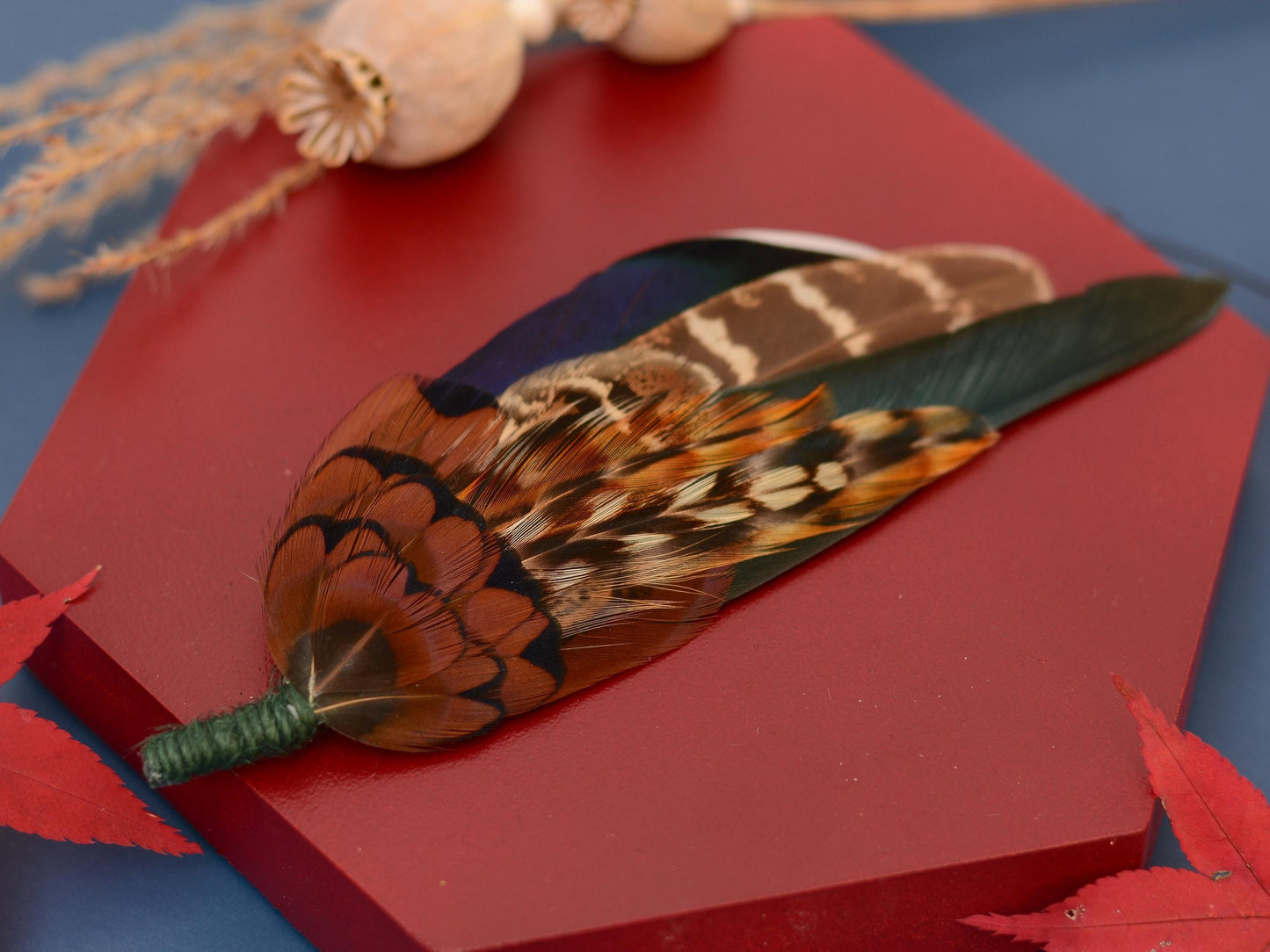 Pheasant & Duck Feather Lapel Brooch / Hat Pin in Bottle Green | Pheasant Feather Boutonniere | Pheasant Feather Lapel Pin | Feather Corsage