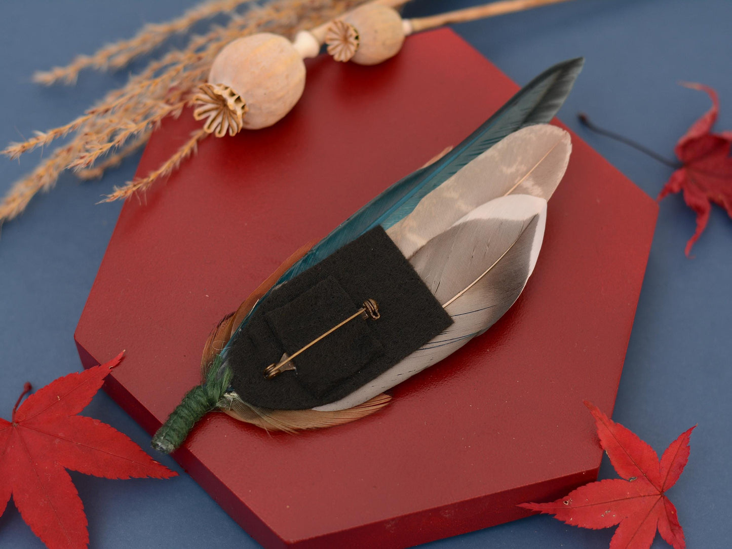 Pheasant & Duck Feather Lapel Brooch / Hat Pin in Bottle Green | Pheasant Feather Boutonniere | Pheasant Feather Lapel Pin | Feather Corsage