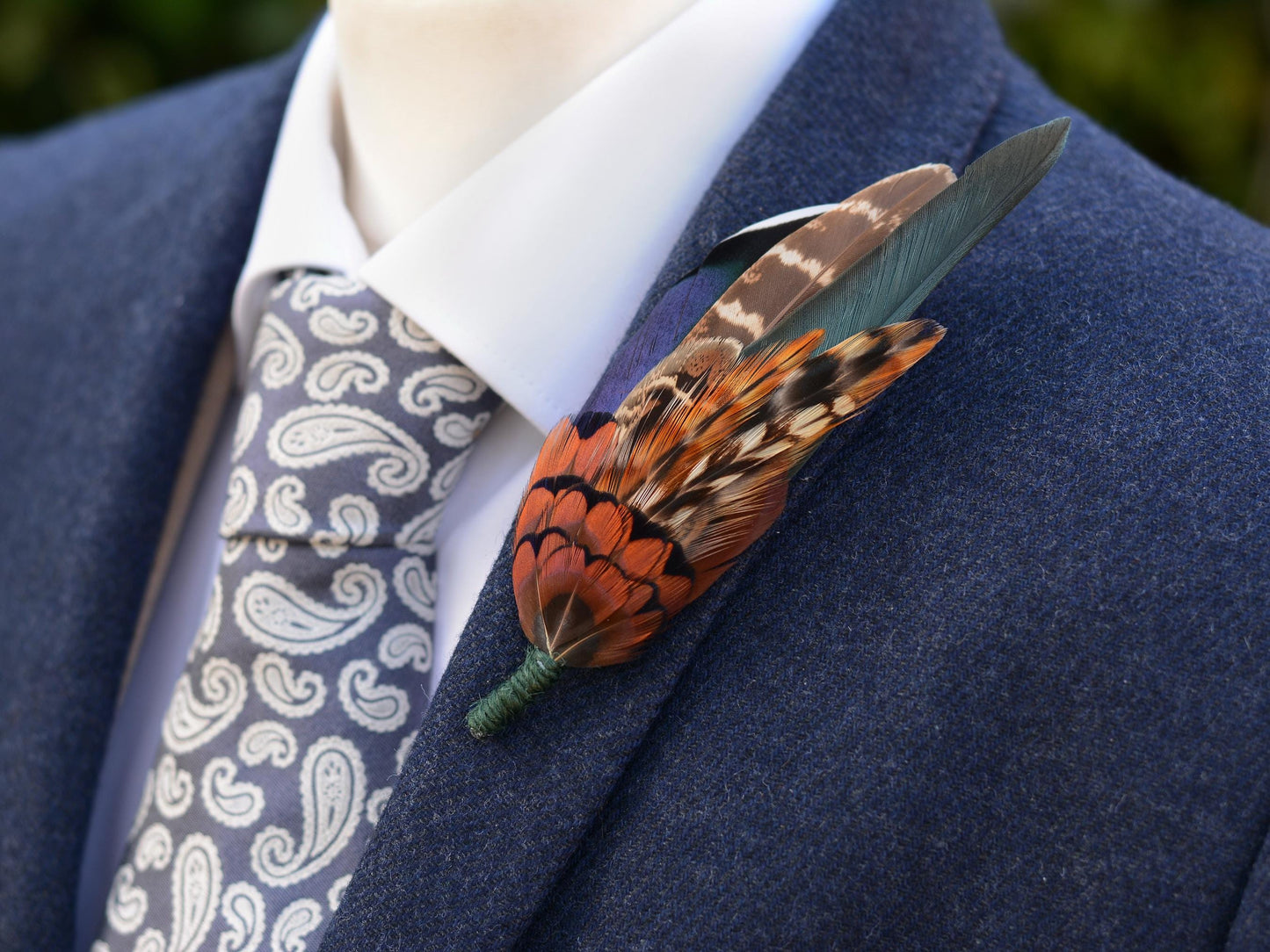 Pheasant & Duck Feather Lapel Brooch / Hat Pin in Bottle Green | Pheasant Feather Boutonniere | Pheasant Feather Lapel Pin | Feather Corsage