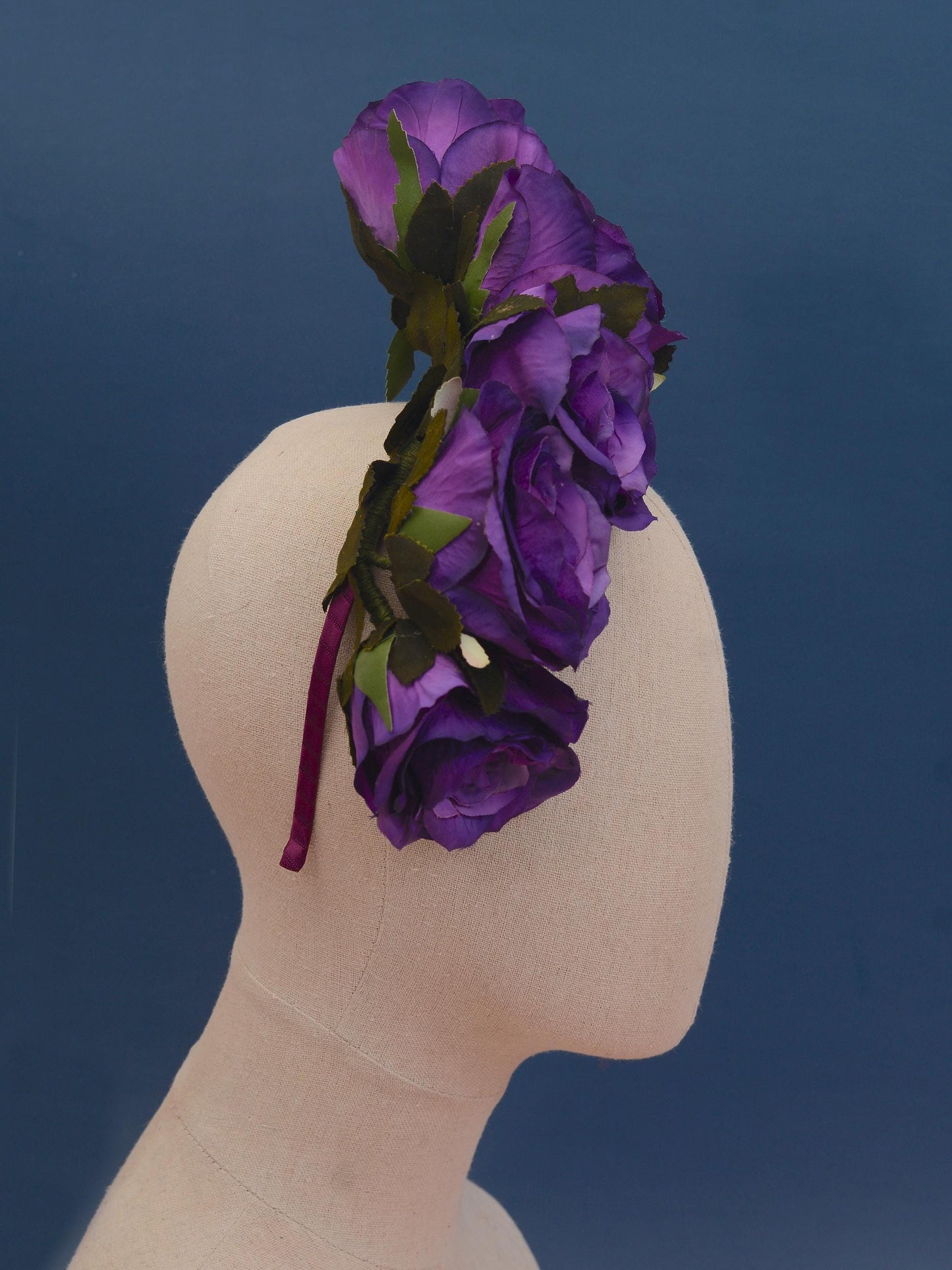 Royal Purple Floating Rose Headpiece | Flower Headband | Flower Crown | Wedding Headpiece | Races Headpiece