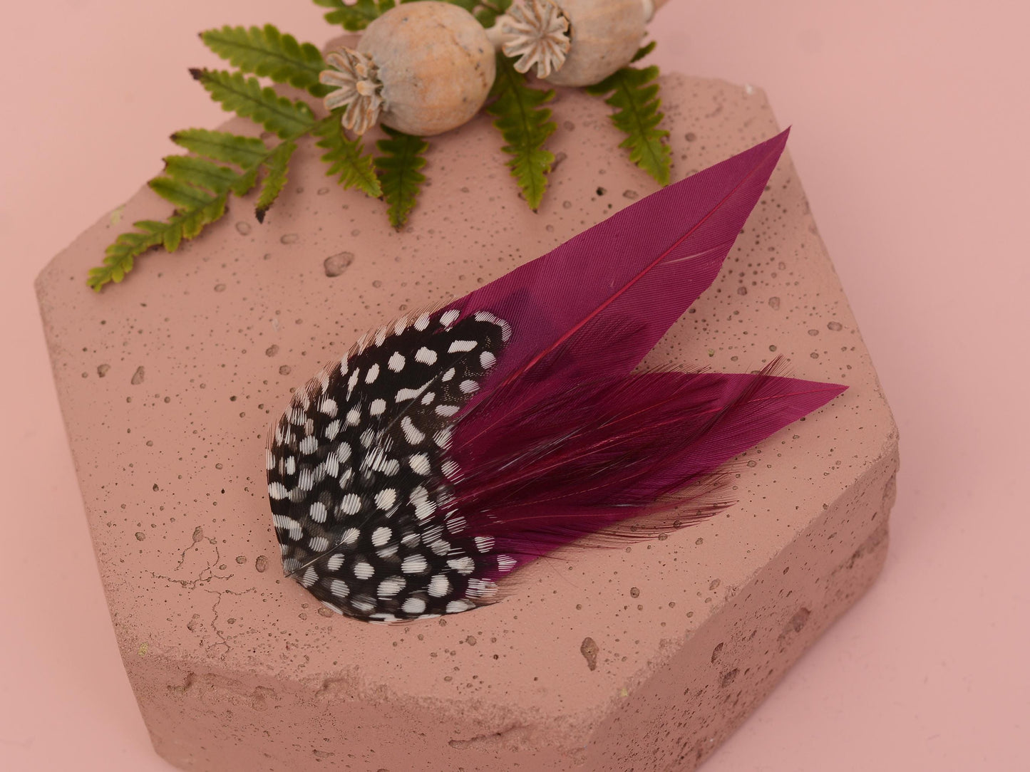 Plum Purple Feather Hair Clip with Polka Dots | Plum Feather Fascinator | Purple Feather Headpiece | Wedding Fascinator | Bridal Headpiece