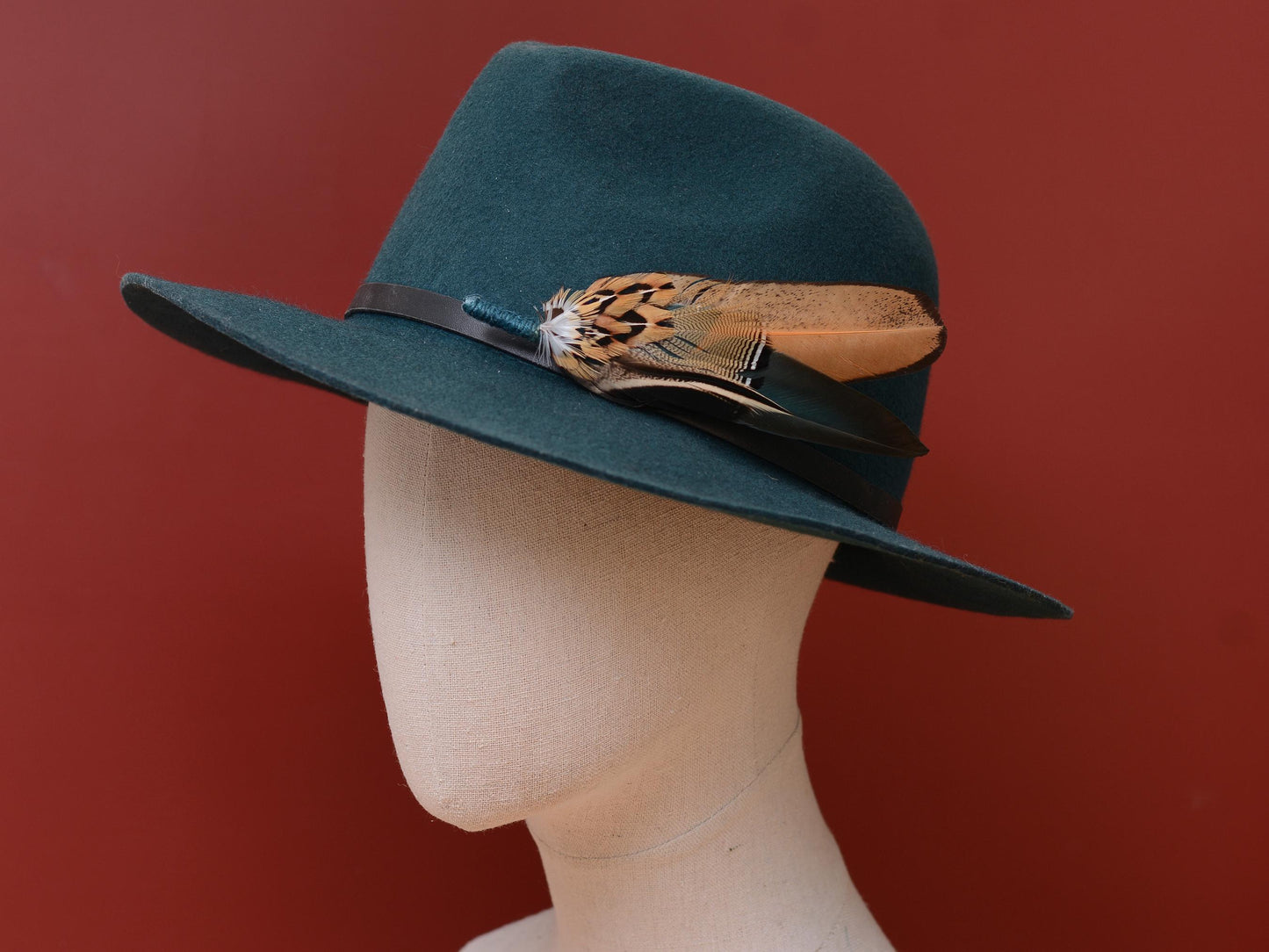 Green and Gold Duck and Pheasant Feather Hat Pin No.142 | Unique Pheasant Feather Boutonniere | Duck Feather Brooch Pin
