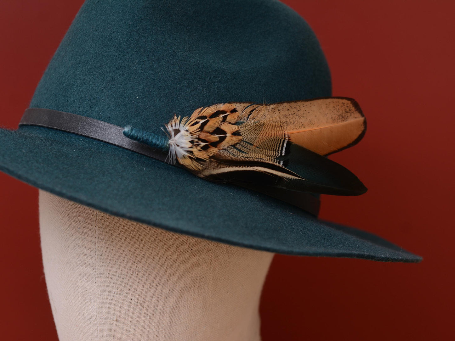 Green and Gold Duck and Pheasant Feather Hat Pin No.142 | Unique Pheasant Feather Boutonniere | Duck Feather Brooch Pin