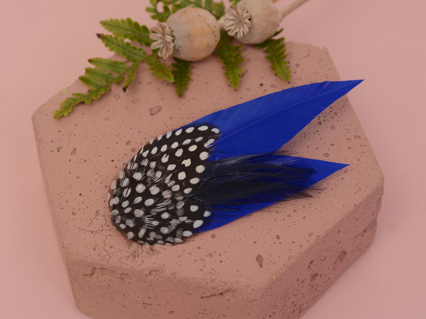 Cobalt Blue and Polka Dot Feather Hair Clip | Royal Blue Feather Fascinator | Blue Feather Headpiece | Wedding Fascinator | Bridal Headpiece