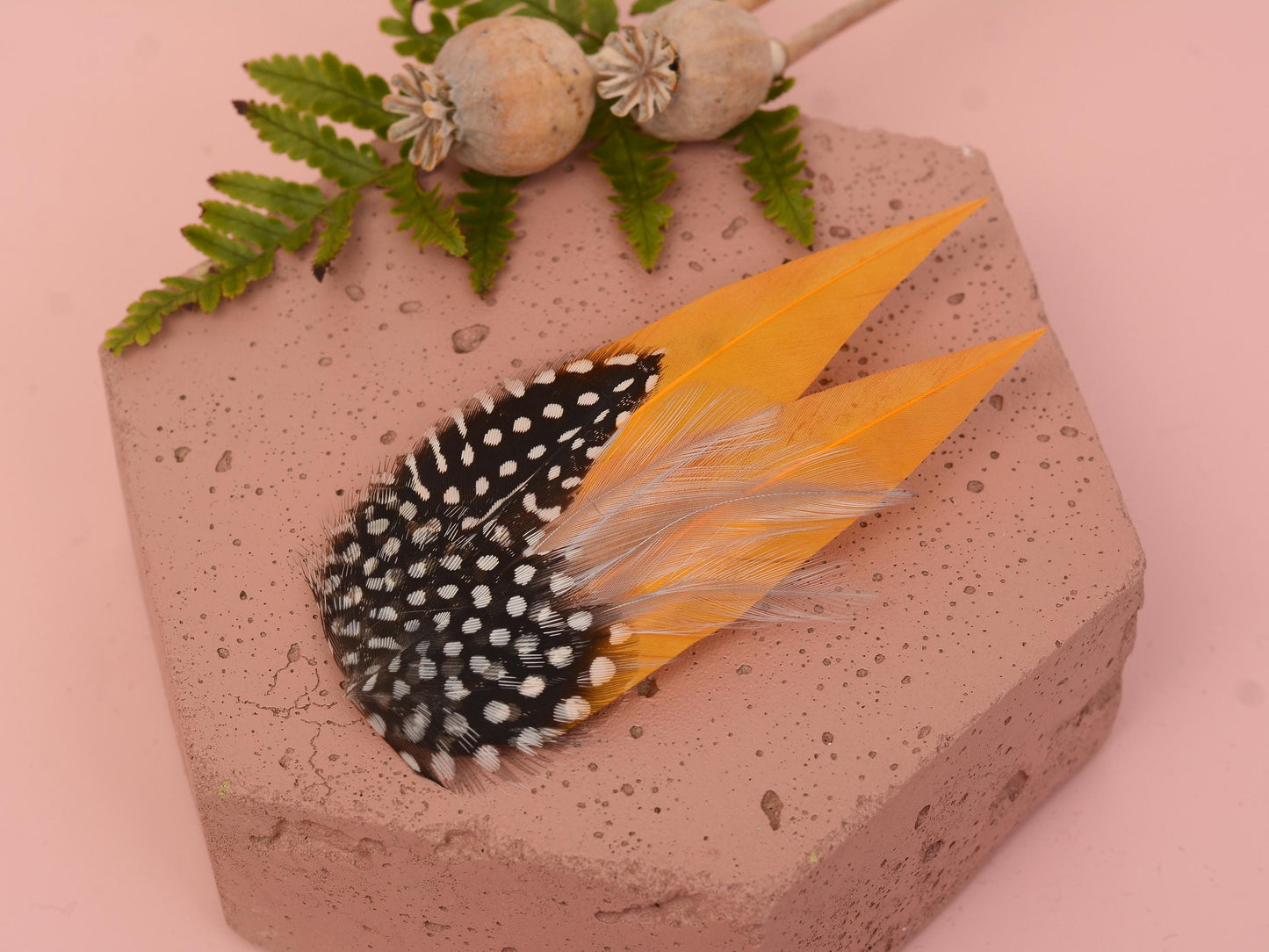 Mustard Yellow and Polka Dot Feather Hair Clip | Yellow Feather Fascinator | Gold Yellow Feather Headpiece | Wedding Fascinator