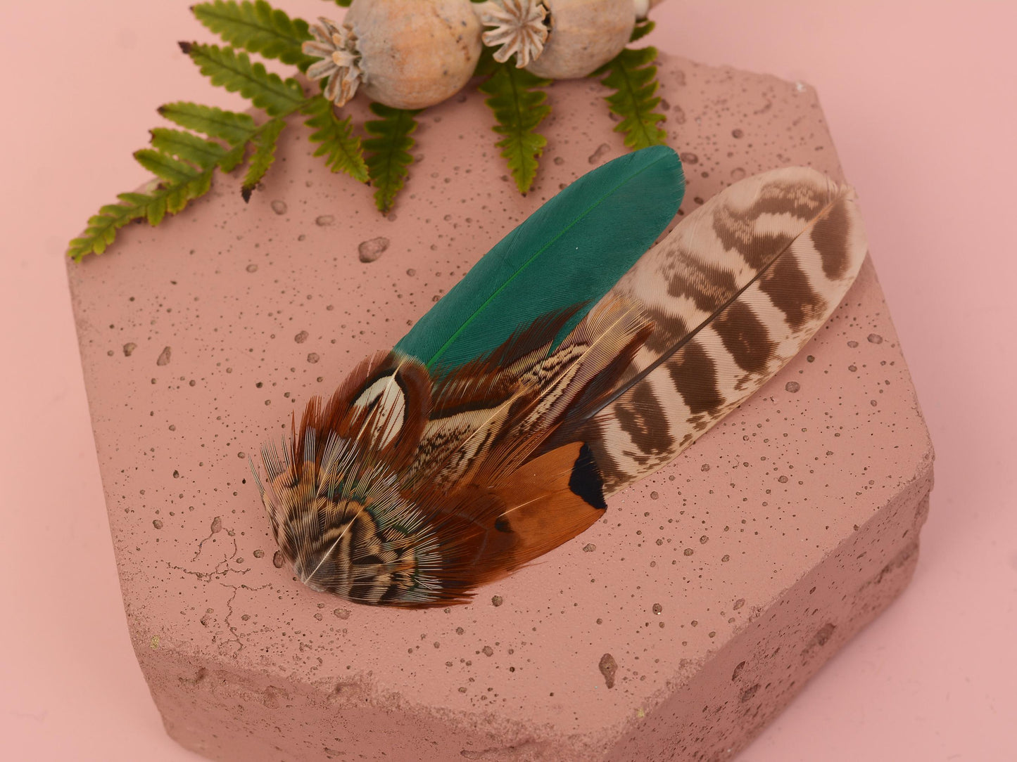 Green and Copper Pheasant Feather Hair Clip, Feather Fascinator