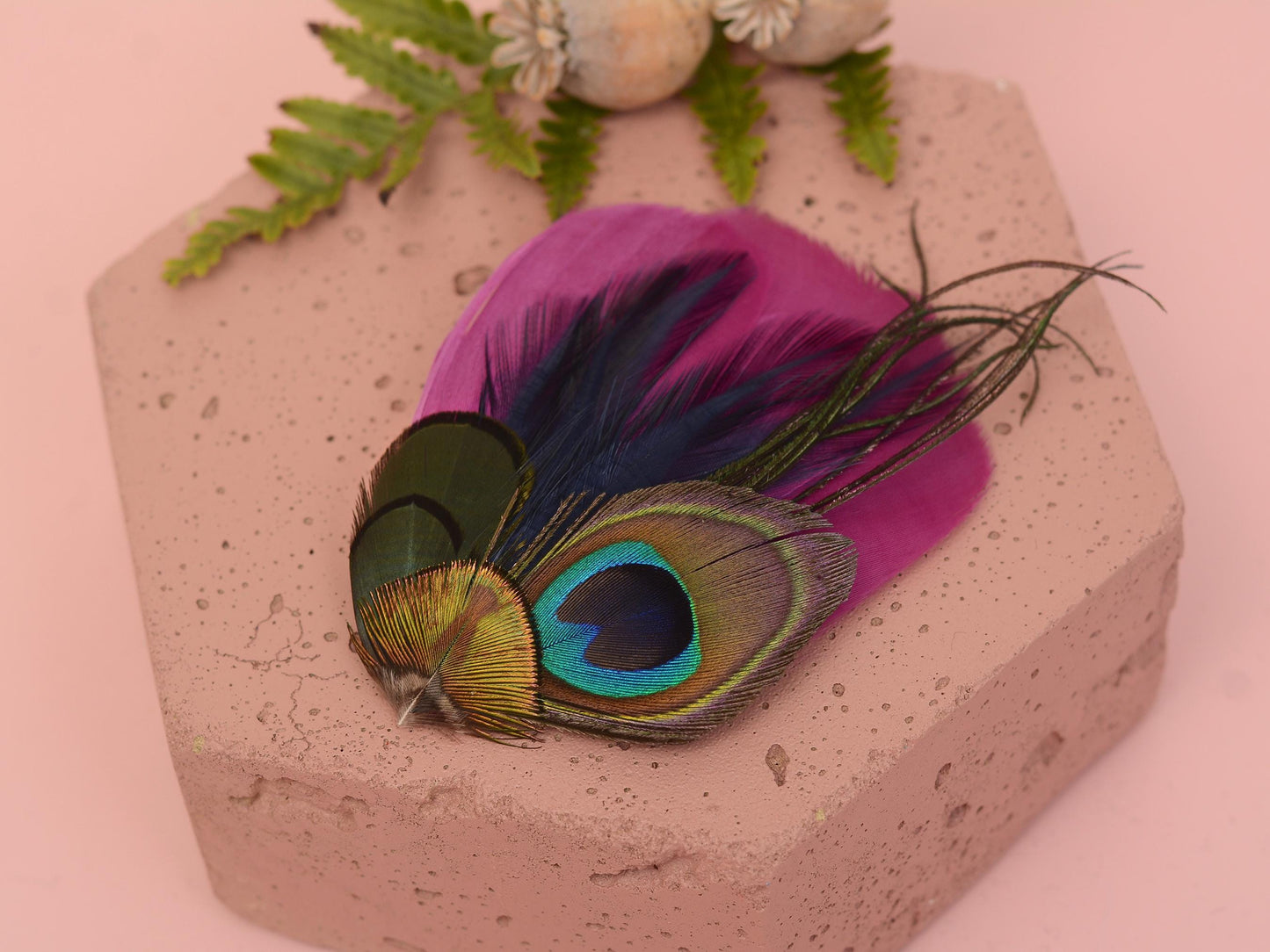 Purple, Navy Blue and Peacock Feather Hair Clip | Peacock Feather Fascinator | Peacock Feather Headpiece | Bridesmaid Hair Clip | Wedding
