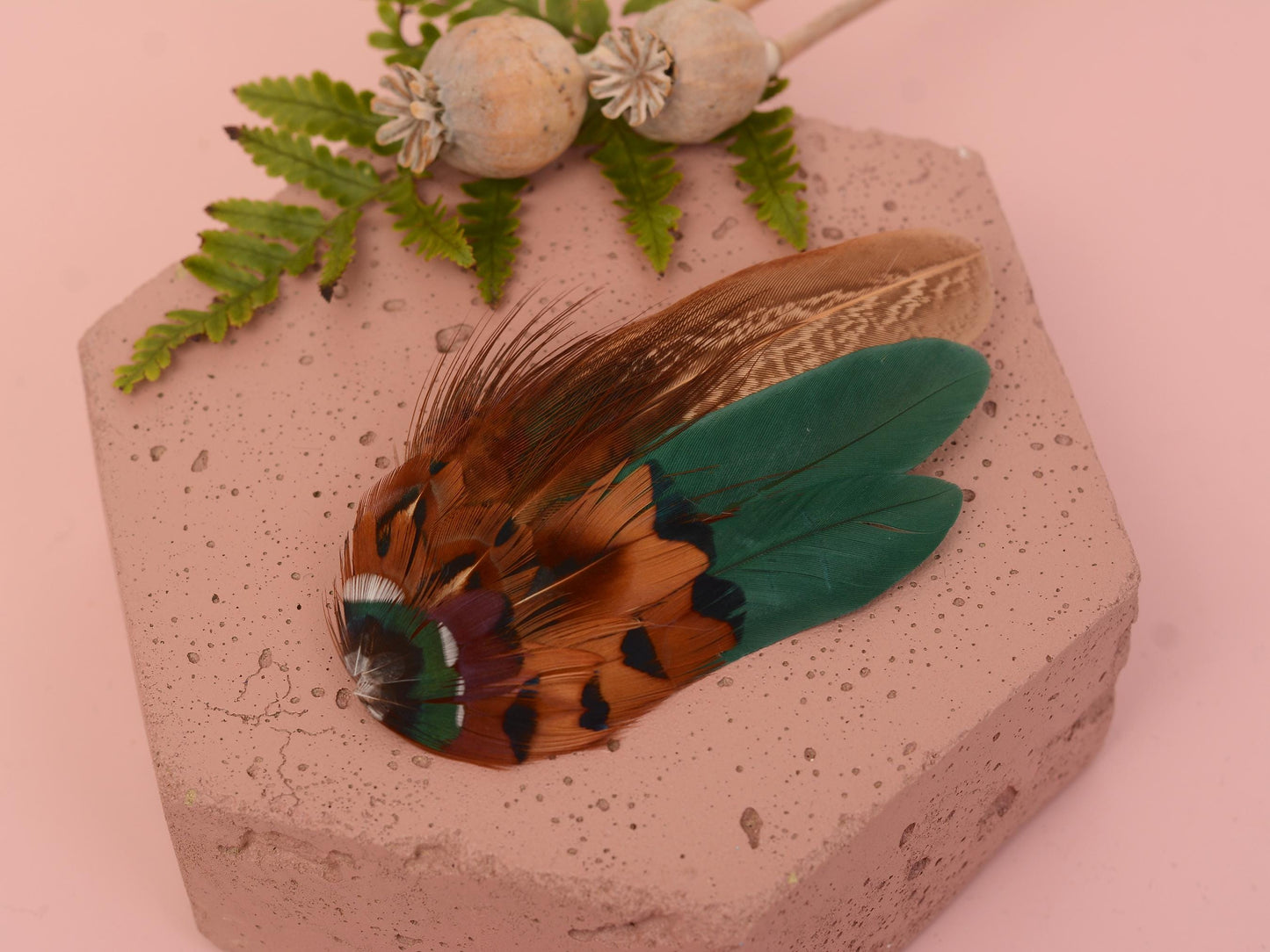 Bottle Green and Copper Pheasant Feather Hair Clip | Feather Fascinator | Bridal | Bridesmaid Hair Clip | Wedding Fascinator