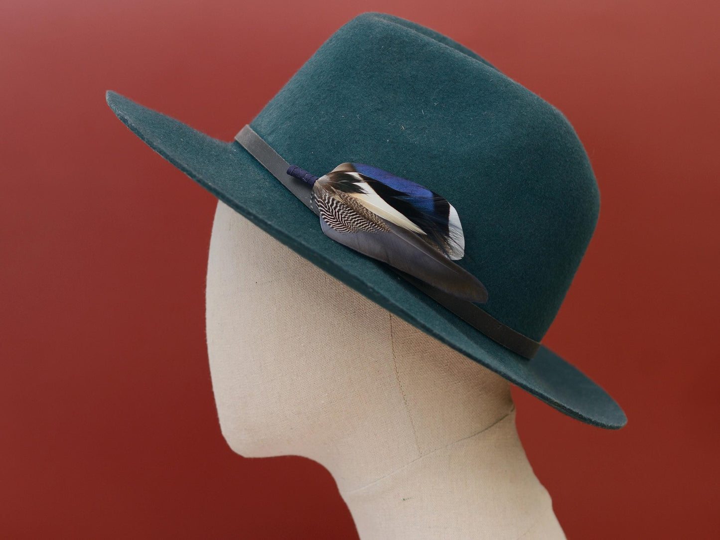 Blue Duck Feather Brooch Pin | Duck Feather Boutonniere | Pheasant Feather Lapel Pin | Feather Hat Pin