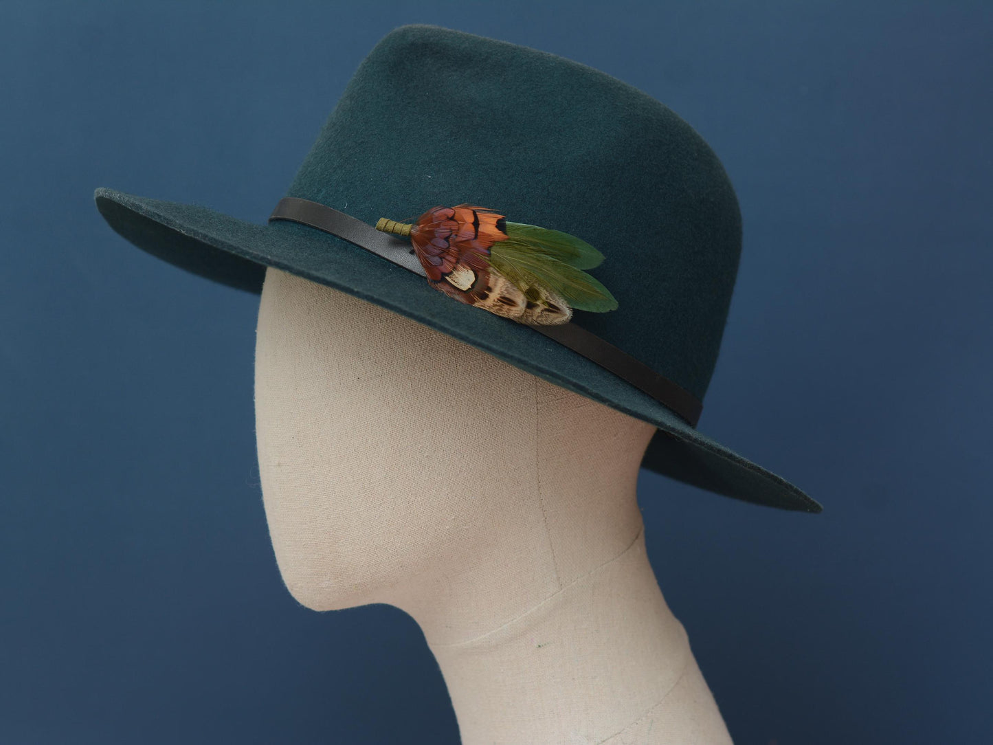 Green and Copper Pheasant Feather Lapel Pin | Feather Boutonniere | Duck Feather Brooch