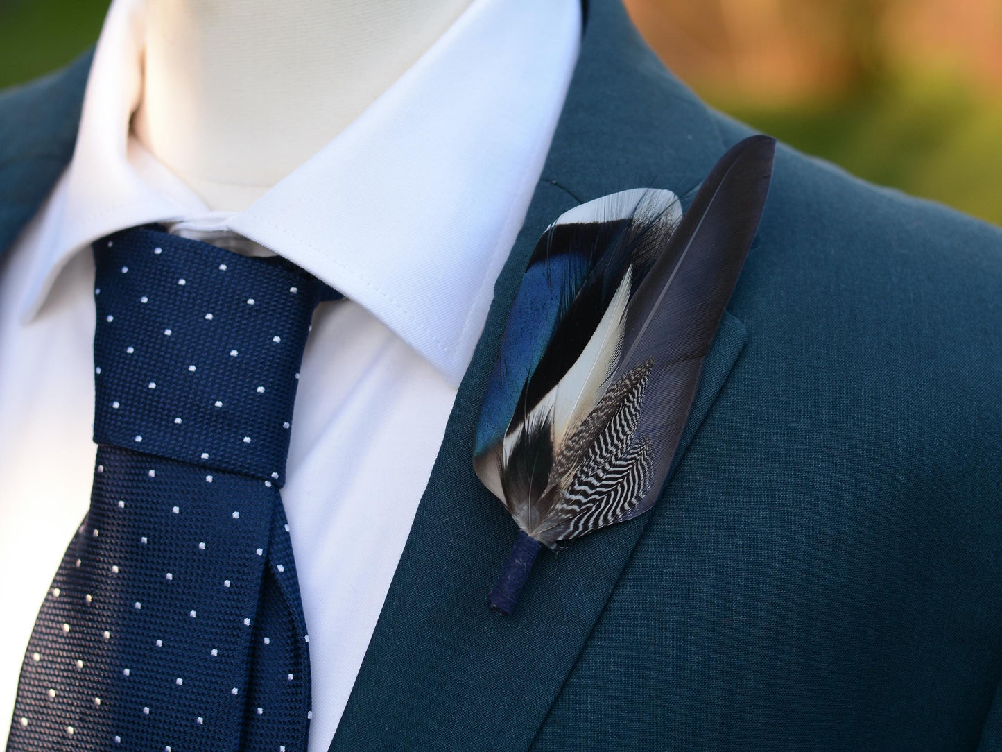 Blue Duck Feather Brooch Pin | Duck Feather Boutonniere | Pheasant Feather Lapel Pin | Feather Hat Pin