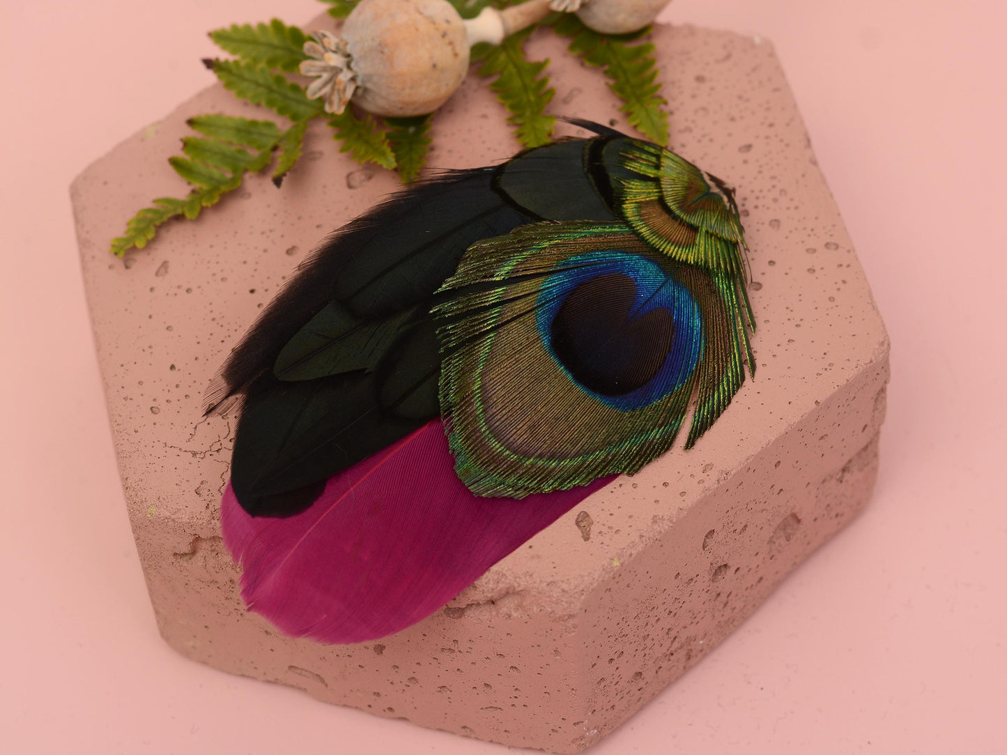Plum and Peacock Feather Hair Clip | Peacock Feather Fascinator | Wedding Fascinator | Bridal Hair Clip | Bridesmaid Hair Clip