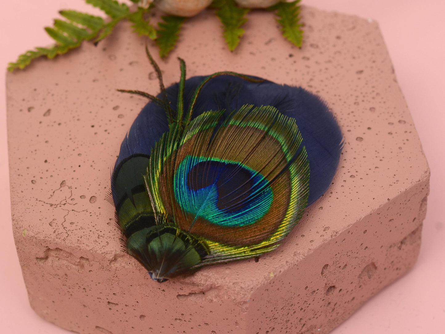 Navy Blue Peacock Eye Feather Hair Clip, Peacock Feather Fascinator