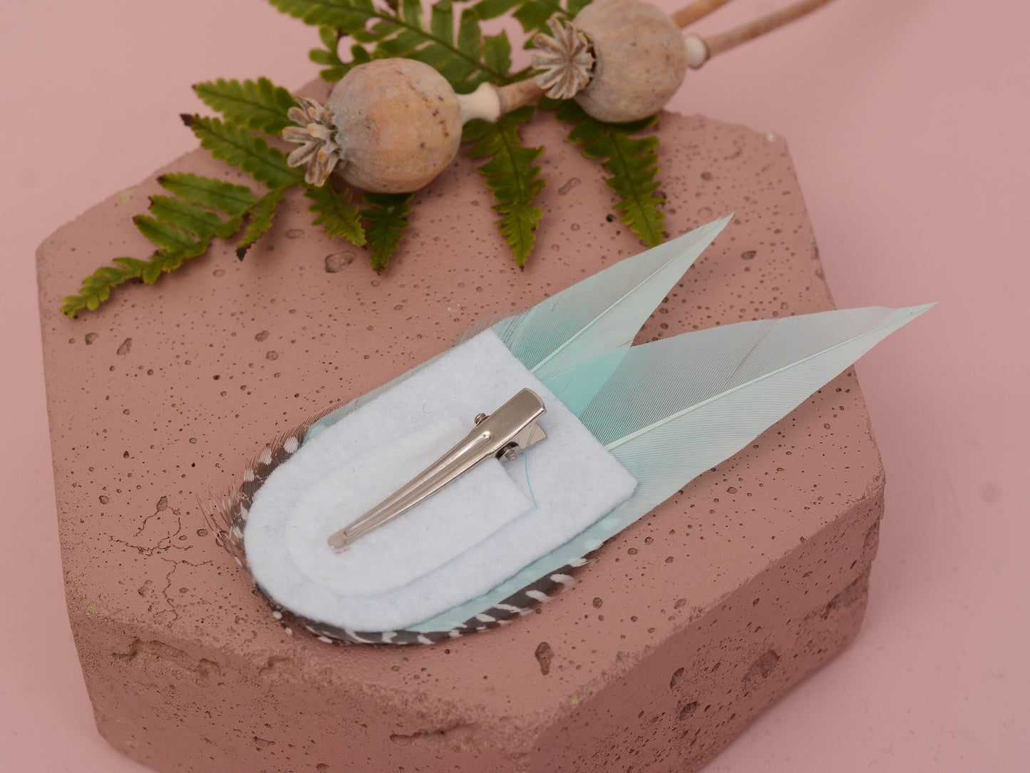 Pastel Mint and Polka Dot Feather Hair Clip, Feather Fascinator