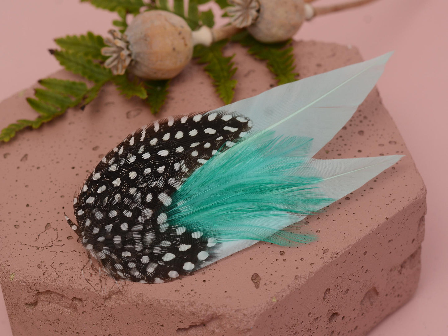 Pastel Mint and Polka Dot Feather Hair Clip, Feather Fascinator