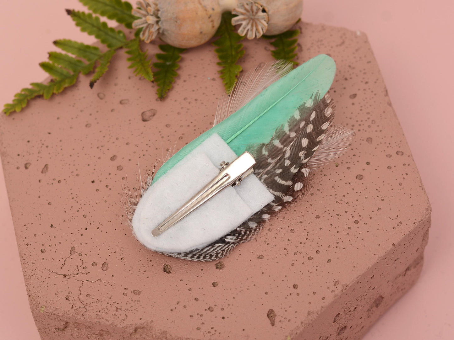 Feather Hair Clip in Mint Green and Polka Dot | Mint Feather Hair Clip | Mint Feather Headpiece | Wedding Fascinator | Bridal Headpiece