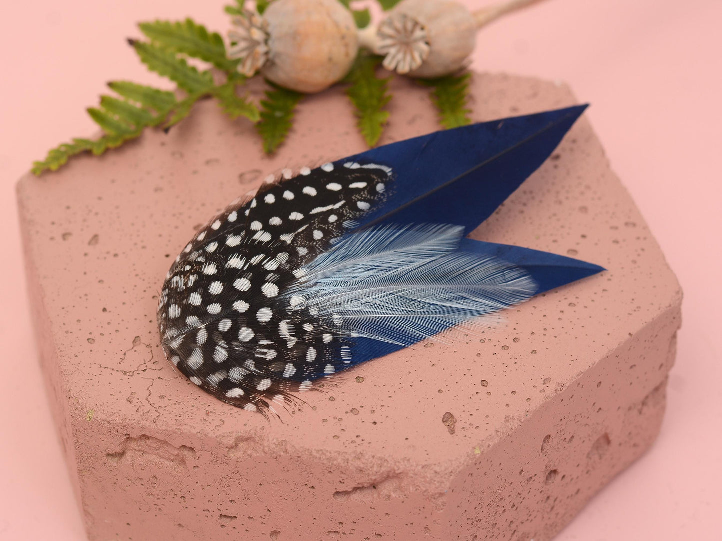 Navy Blue and Polka Dot Feather Hair Clip | Blue Feather Fascinator | Blue Feather Headpiece | Wedding Fascinator | Bridal Headpiece